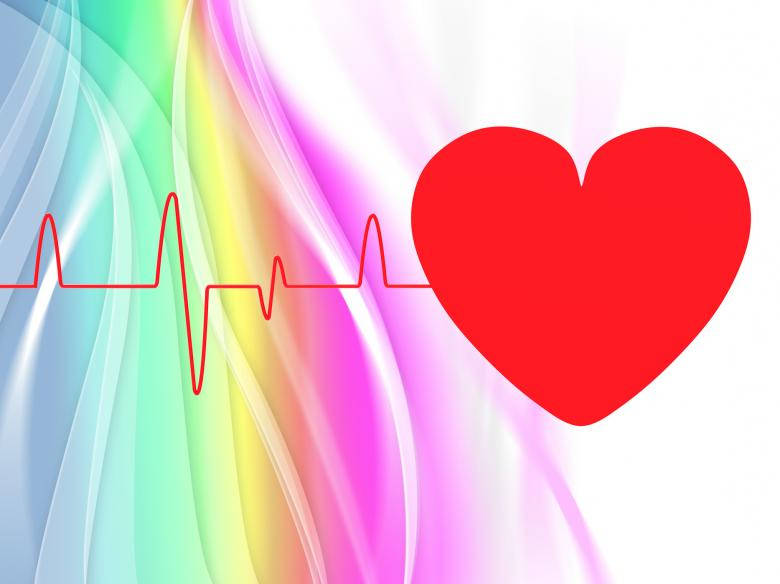 red heart, heartbeat line, rainbow gradient background, SD Desktop Wallpaper