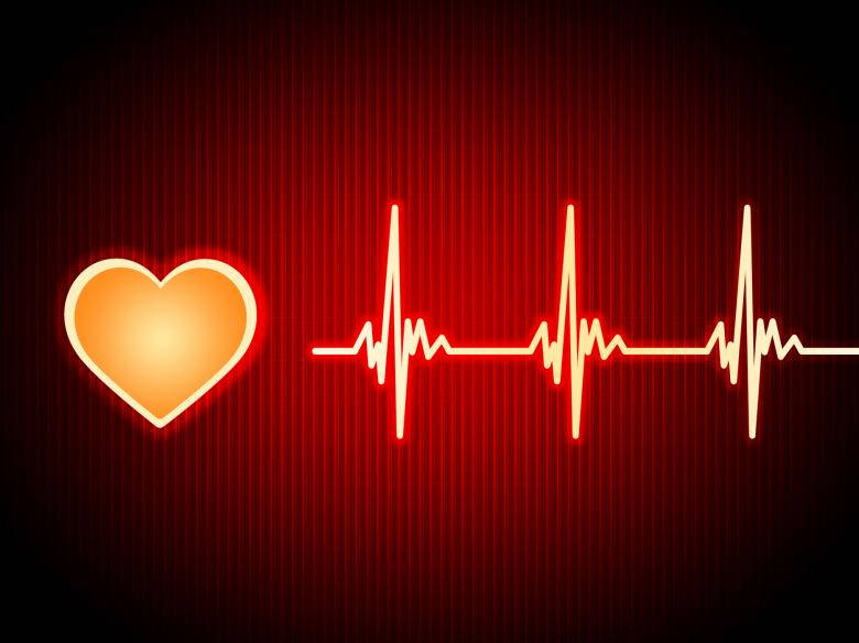 glowing yellow heartbeat, orange heart icon, bright red neon heartbeat line, SD Desktop Wallpaper