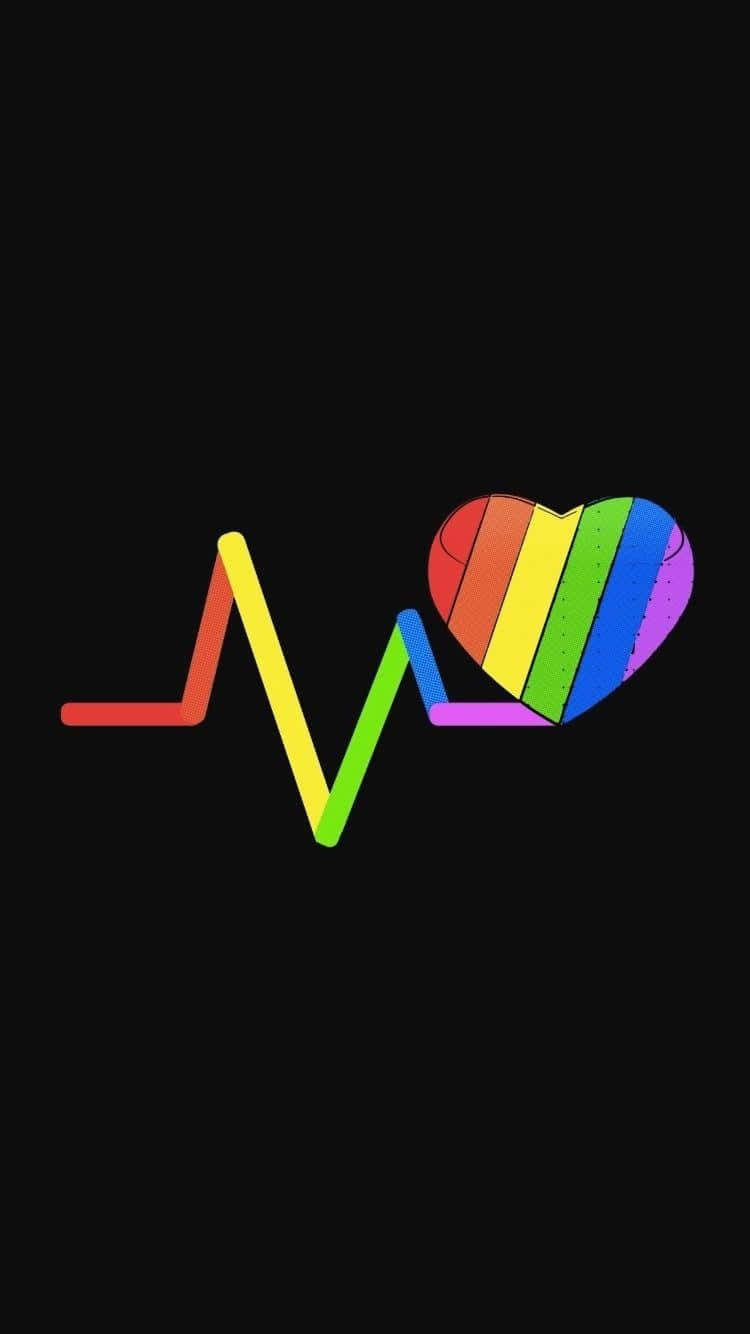 LGBT, rainbow heart, heartbeat line, HD Phone Wallpaper