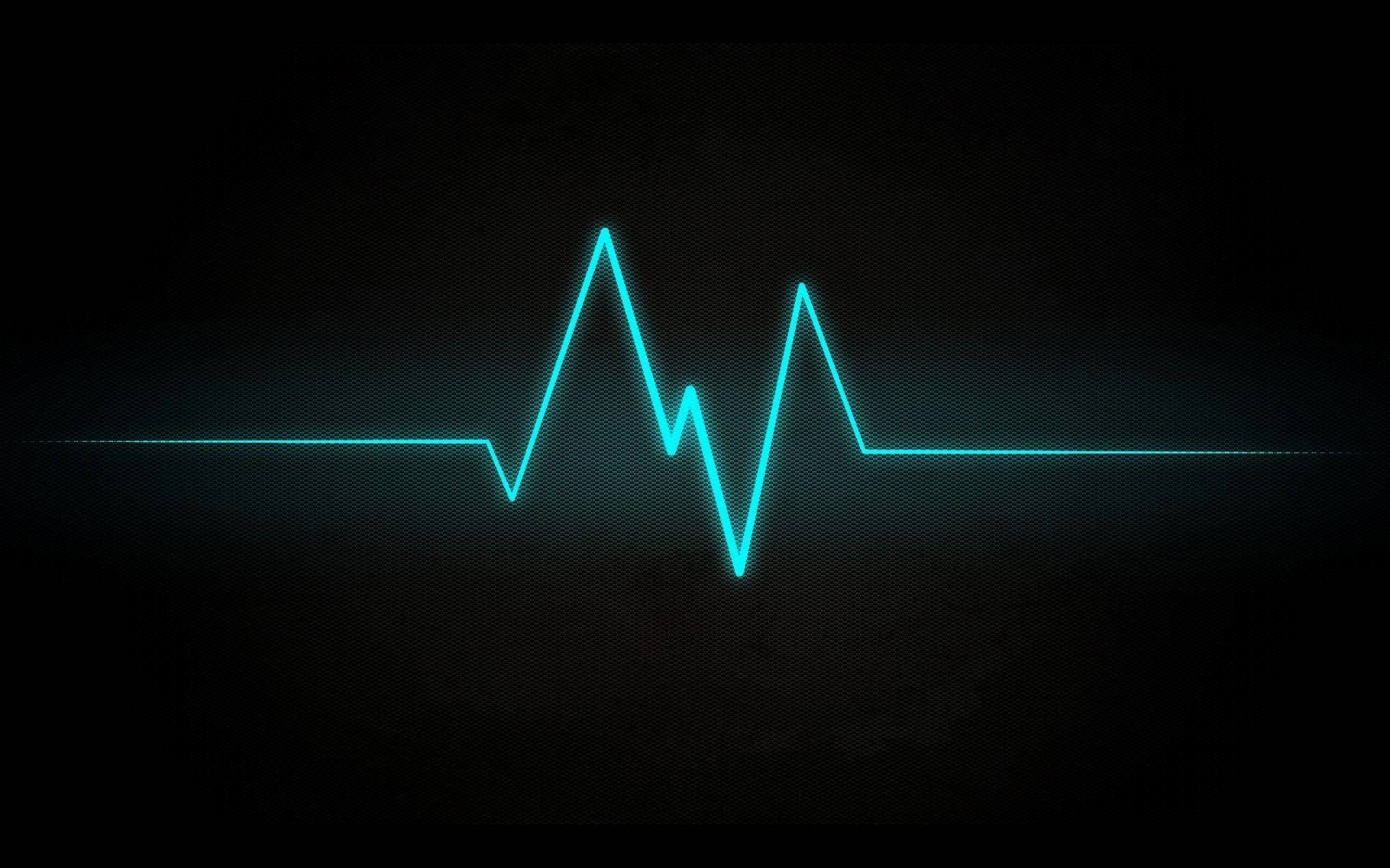 dark neon heartbeat line, glowing cyan heartbeat line, dark textured background, Full HD Desktop Wallpaper