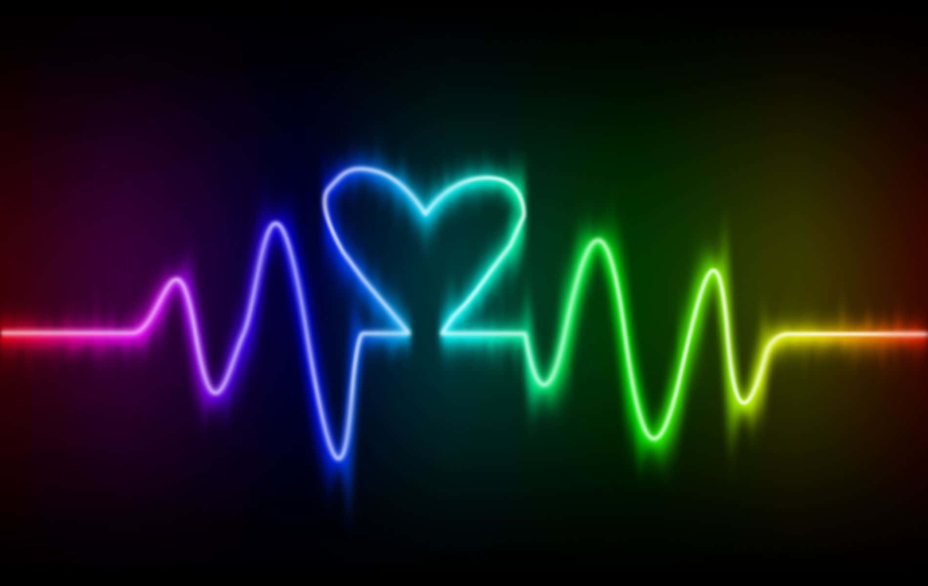 Heart Rate, neon heartbeat line, dark gradient background, HD Desktop Wallpaper