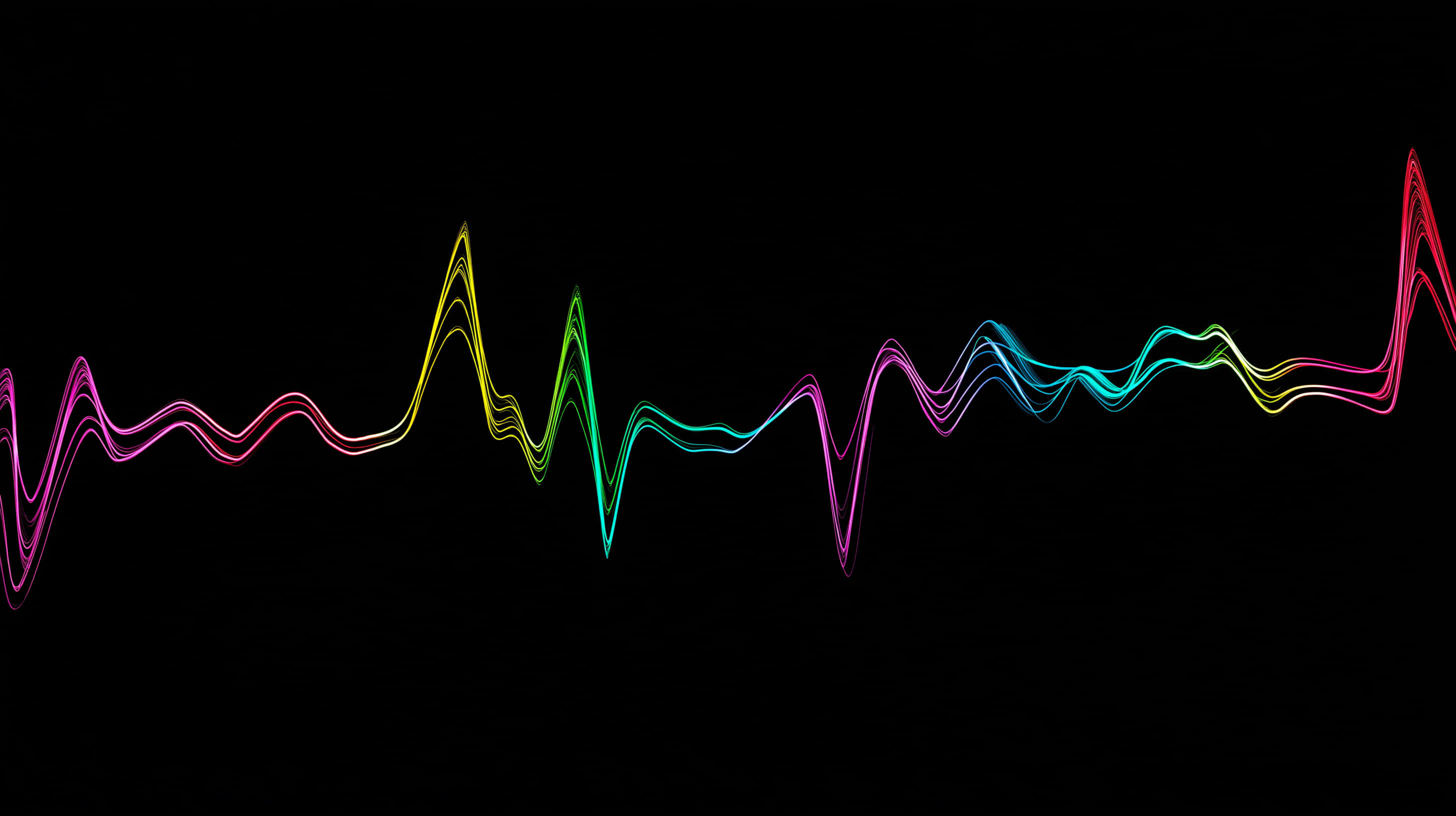 rainbow heartbeat, neon wave lines, rainbow hues, 2K Desktop Wallpaper