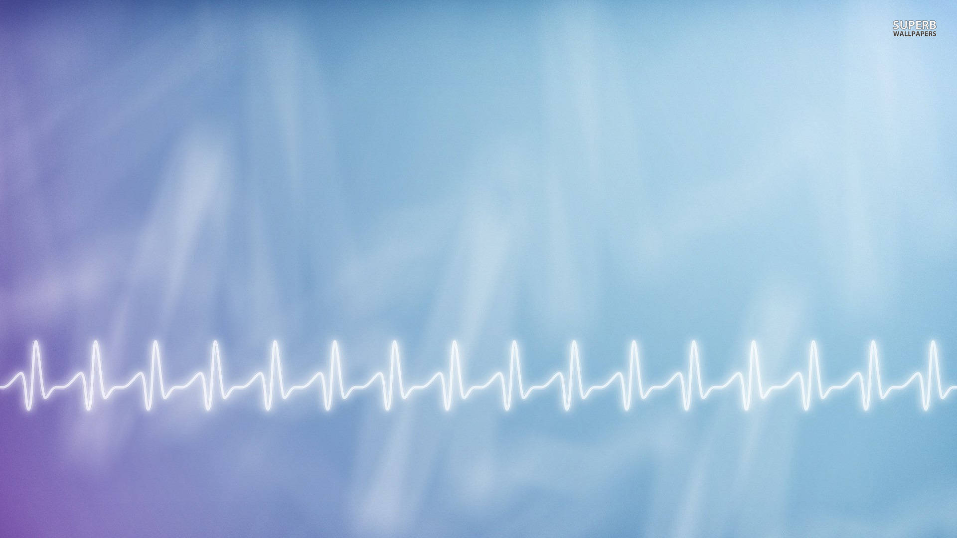 Heartbeat, glowing white heartbeat line, blue and purple misty background, Full HD Desktop Wallpaper