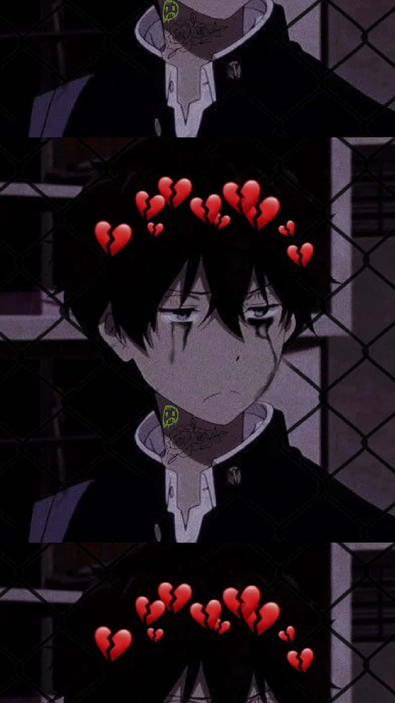 Heartbreak Anime, anime boy, broken heart emojis, HD Phone Wallpaper