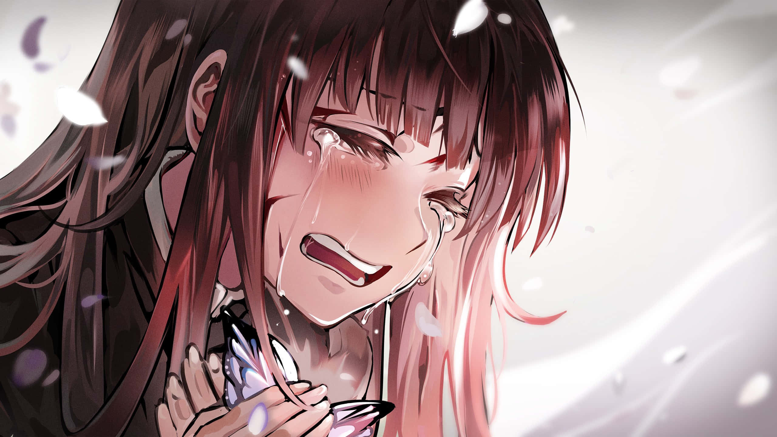 Heartbreak Anime, crying anime girl, long dark hair, 2K Desktop Wallpaper