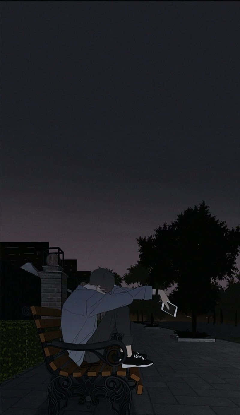Heartbreak Anime, twilight, park bench, HD Phone Wallpaper