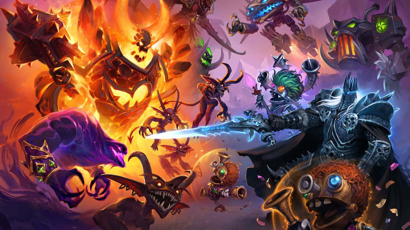 Hearthstone Desktop, demonic boss, armored heroes, HD Desktop Wallpaper