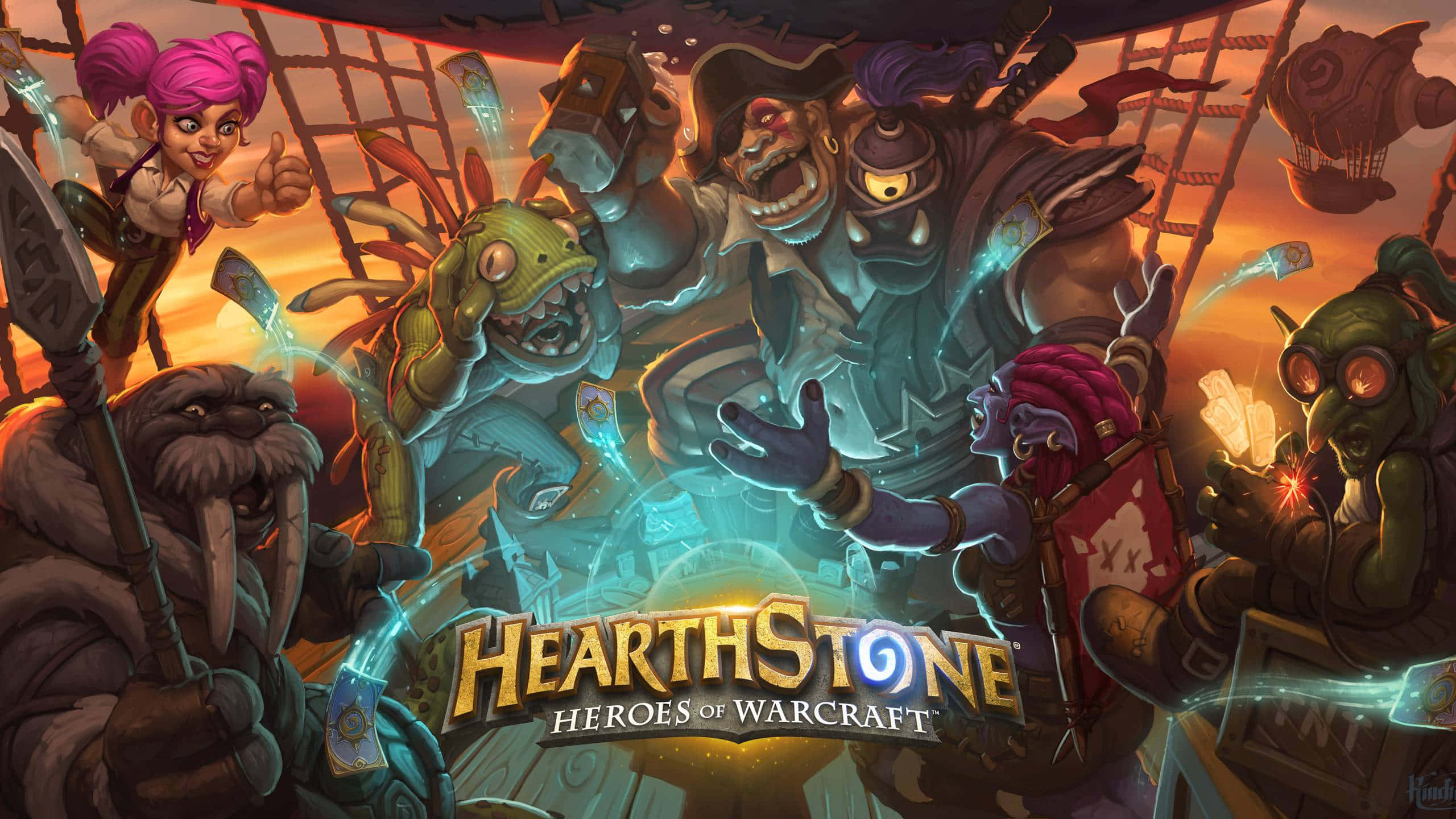 Hearthstone, pirate ship, glowing magic, 2K Desktop Wallpaper