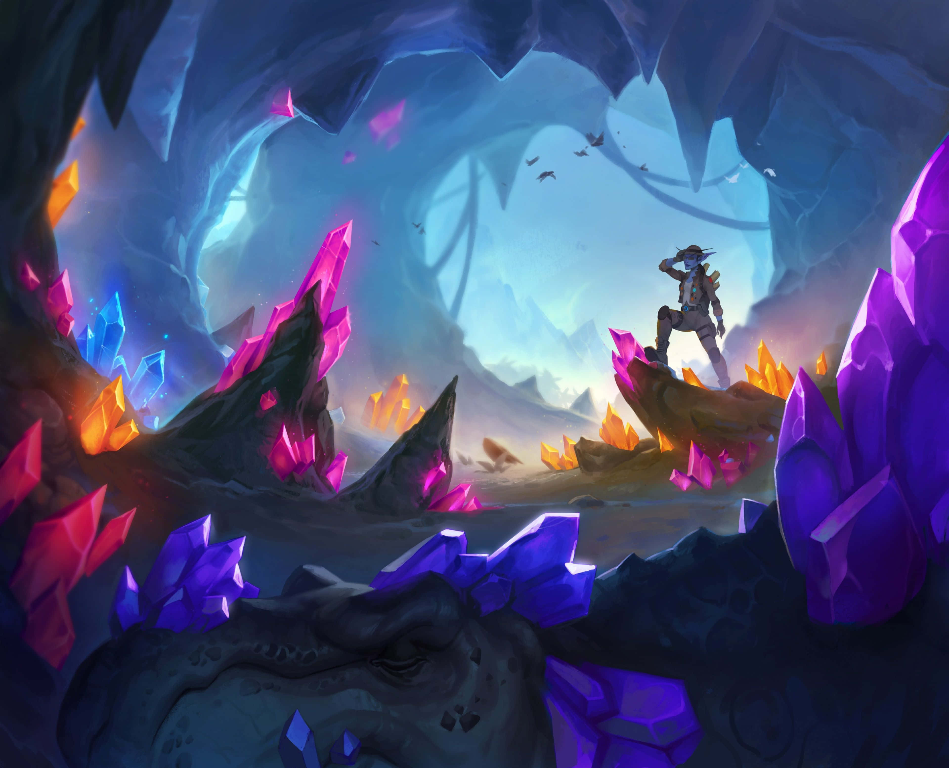 Hearthstone Desktop, crystal formation, vibrant purple pink and orange crystals, 4K Desktop Wallpaper