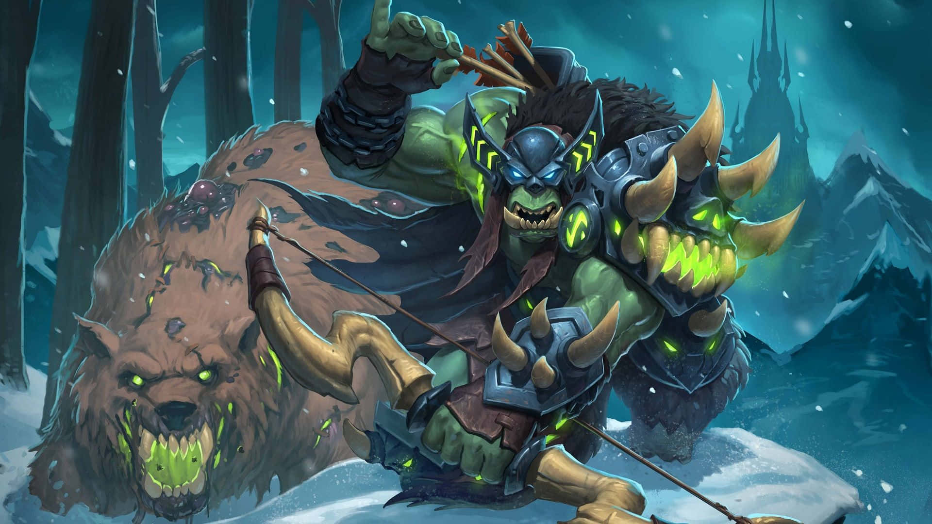 Hearthstone Desktop, green orc warrior, glowing eyes, Full HD Desktop Wallpaper