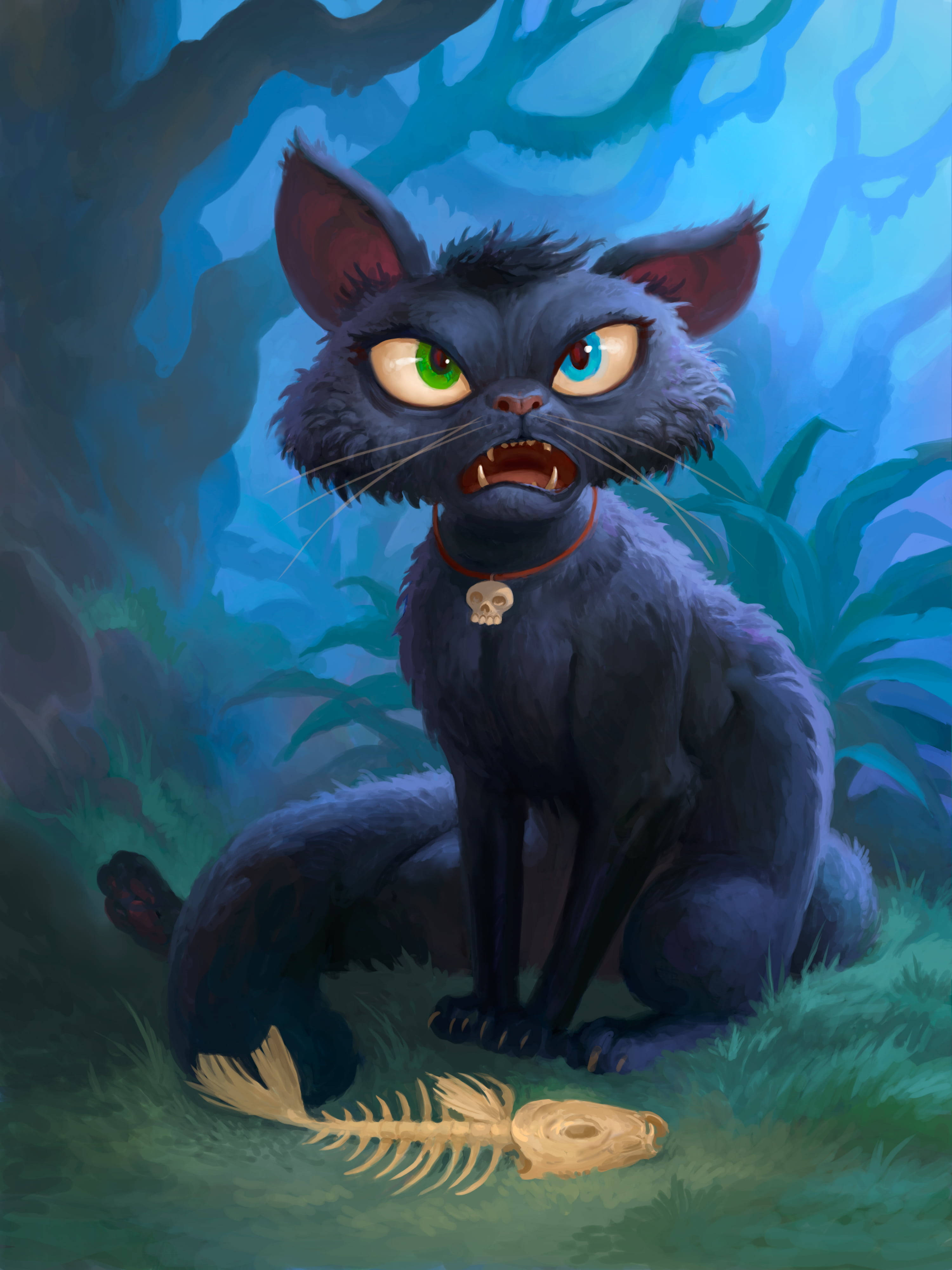 Hearthstone Phone, black cat, fish bones, 4K Phone Wallpaper