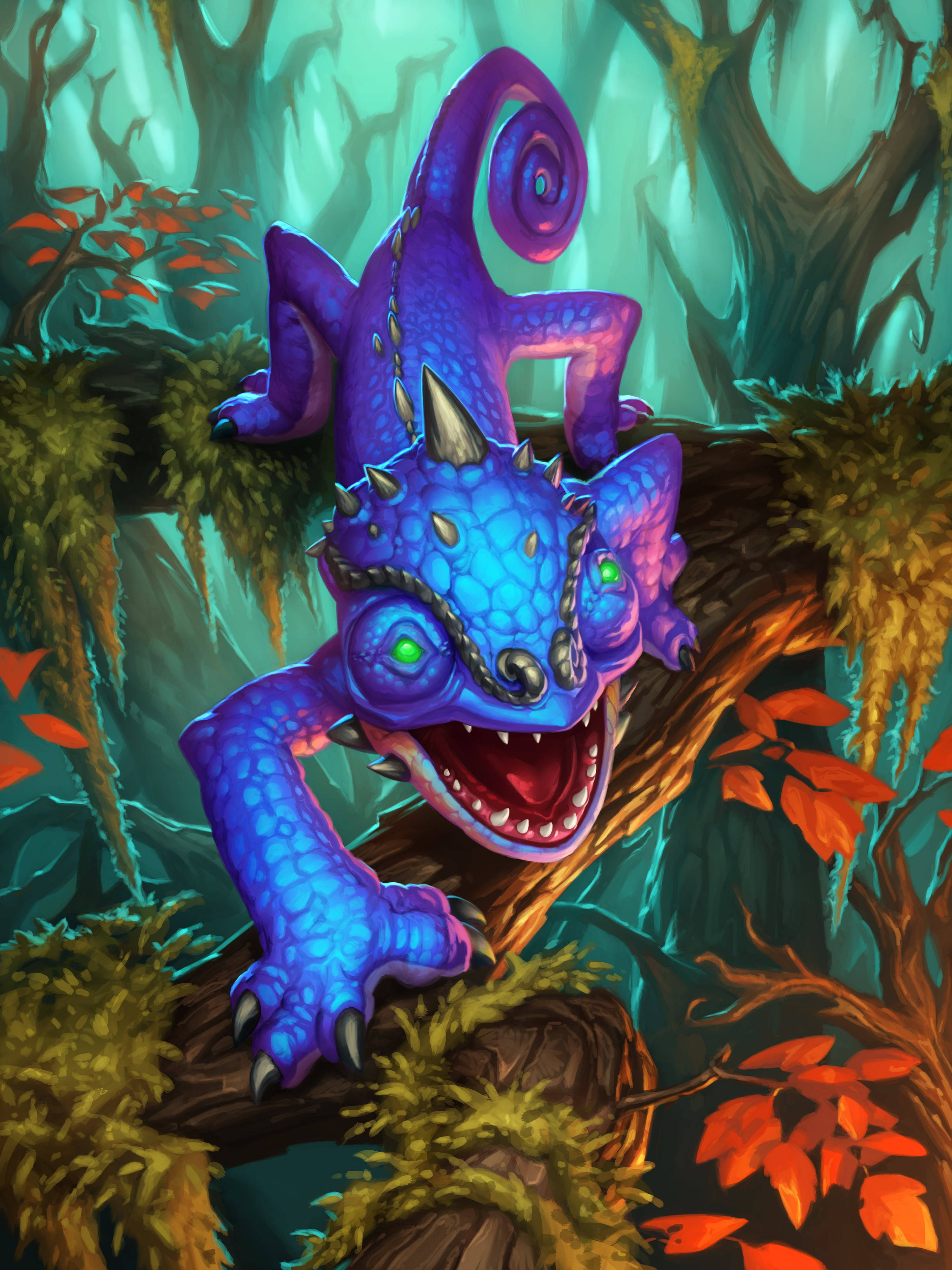 Hearthstone, chameleos, mossy branch, 4K Phone Wallpaper