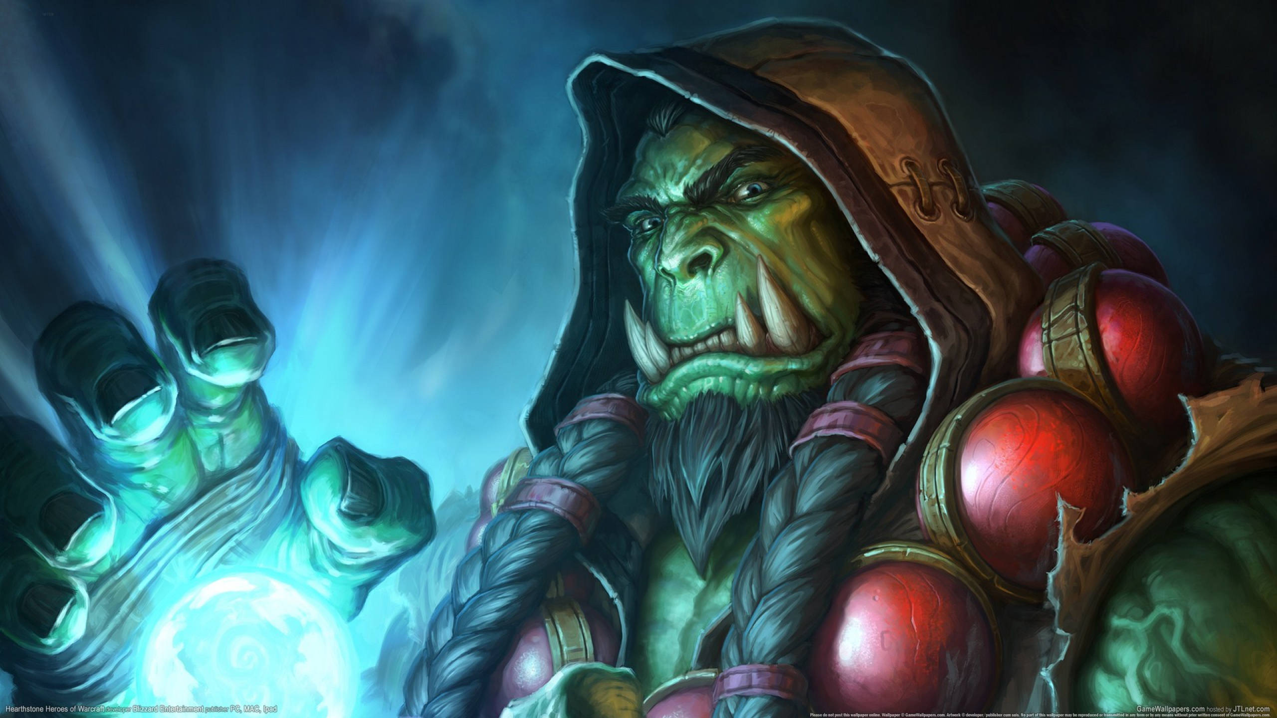 Hearthstone, shaman class, green orc warlock, 2K Desktop Wallpaper