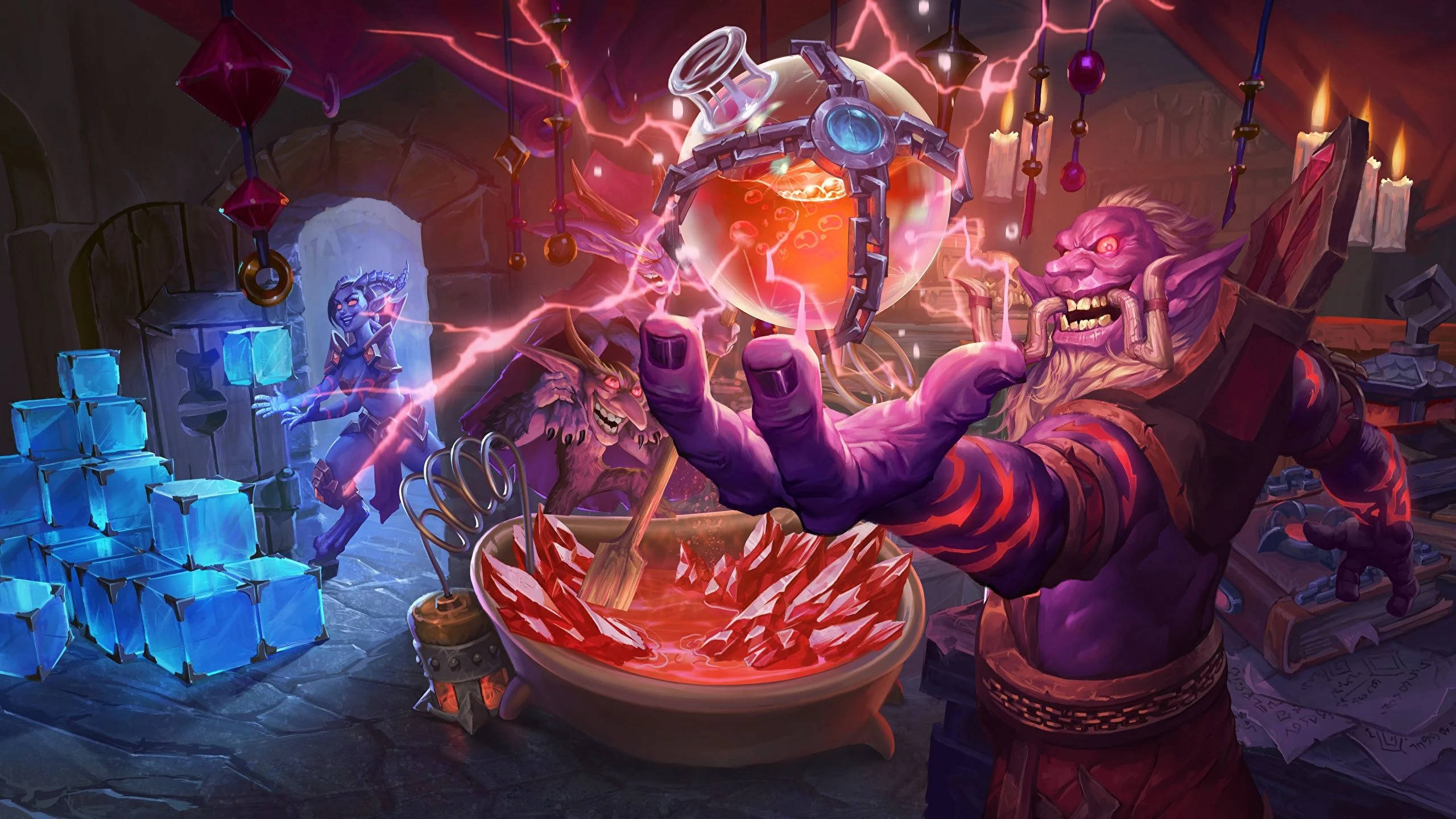 Hearthstone, orc wizard, crackling red lightning, 2K Desktop Wallpaper