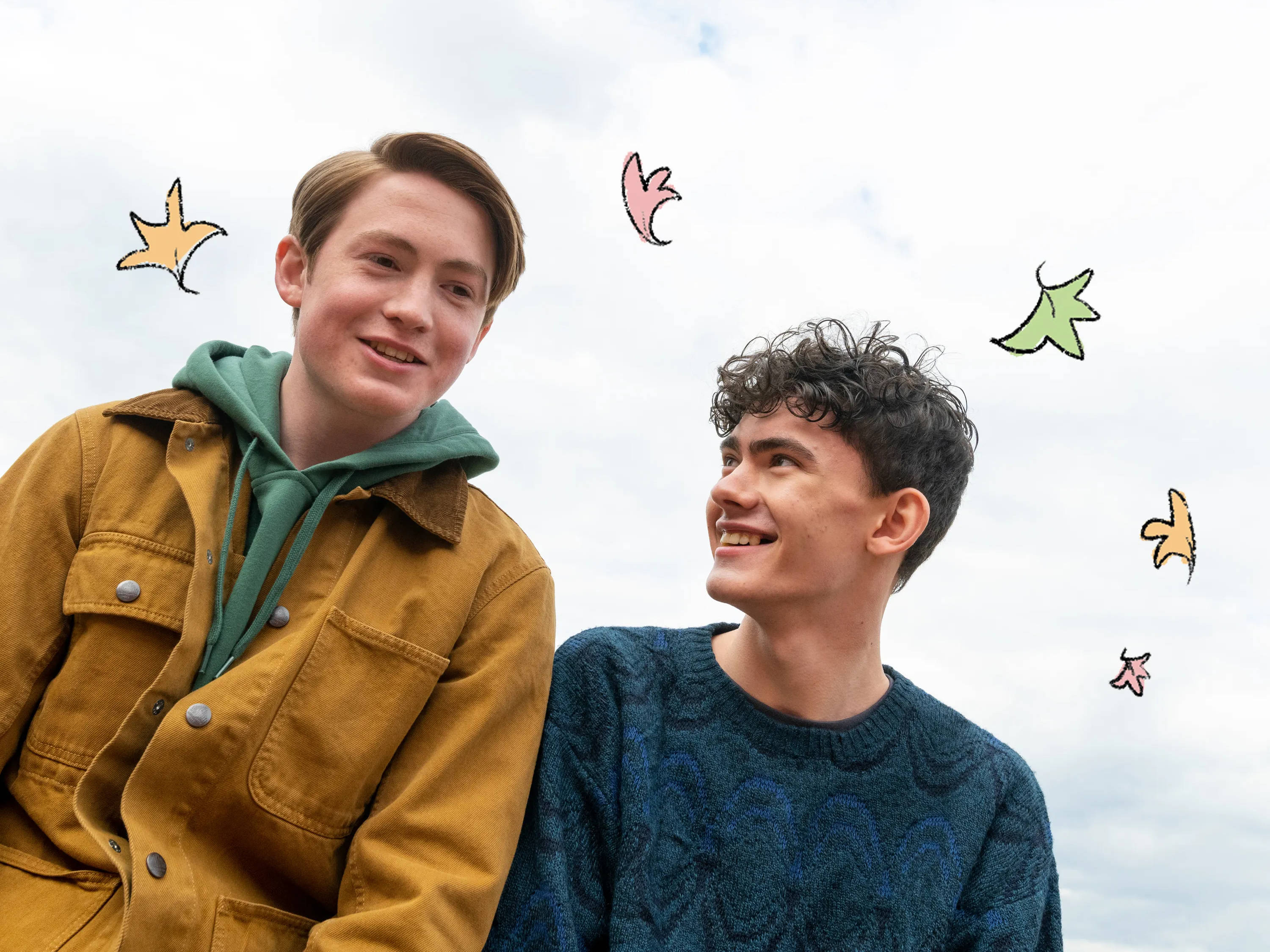 Heartstopper, gay couple, cloudy sky, 2K Desktop Wallpaper