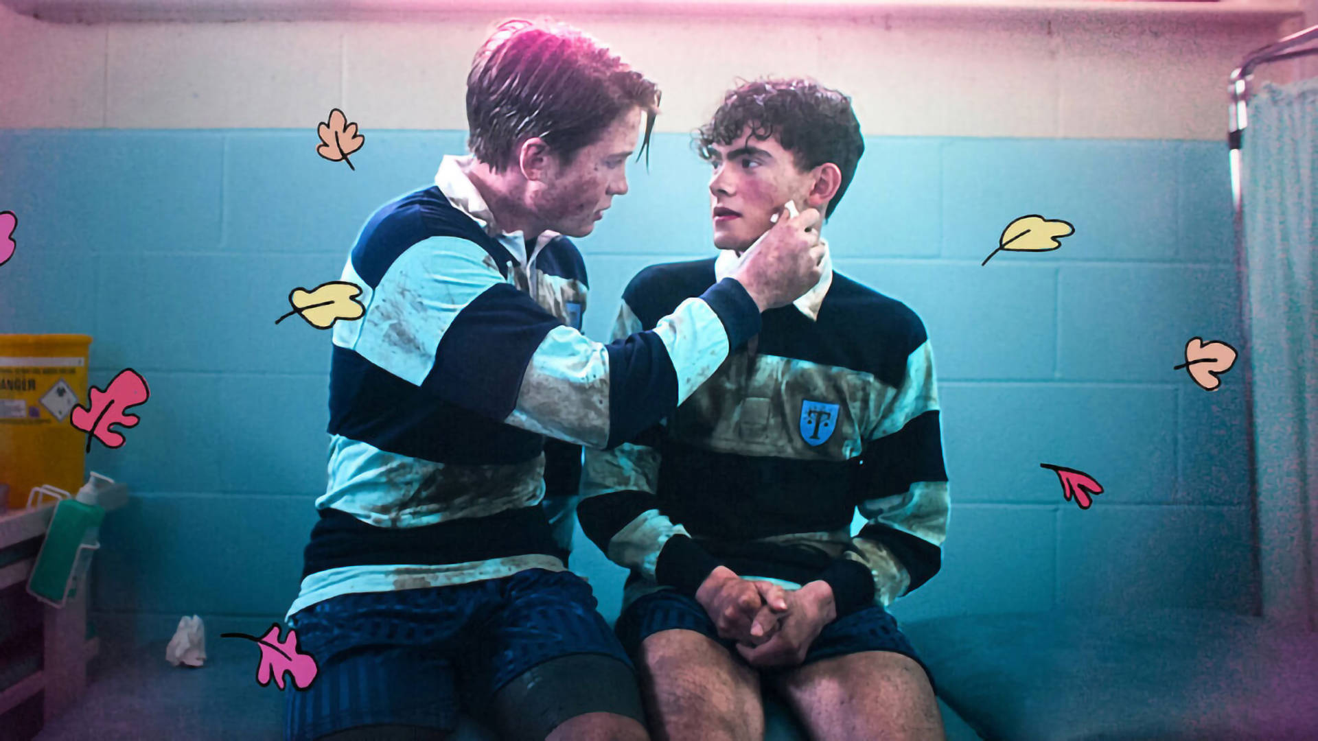 Heartstopper, rugby jerseys, tiled locker room, Full HD Desktop Wallpaper