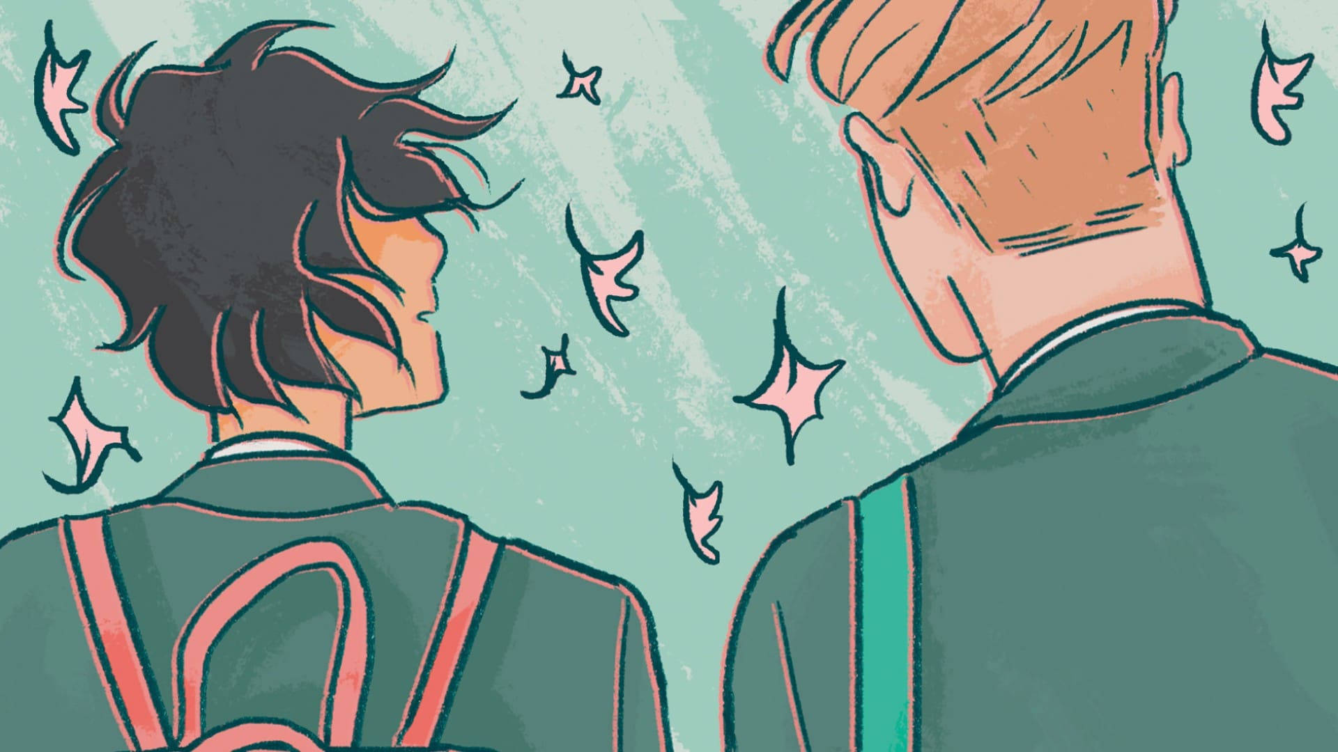 Heartstopper, anime-style teens, school uniforms, Full HD Desktop Wallpaper