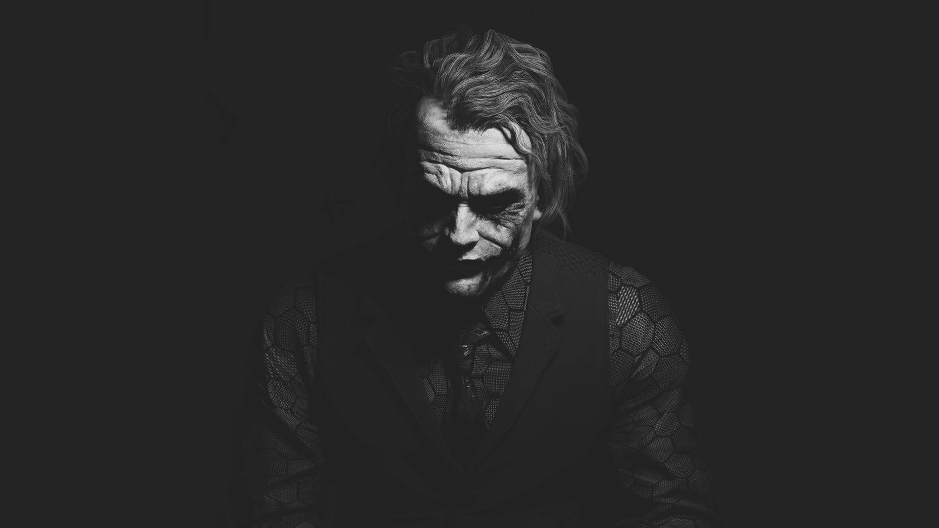 Heath Ledger Joker, grayscale digital art, smeared white face paint, Full HD Desktop Wallpaper