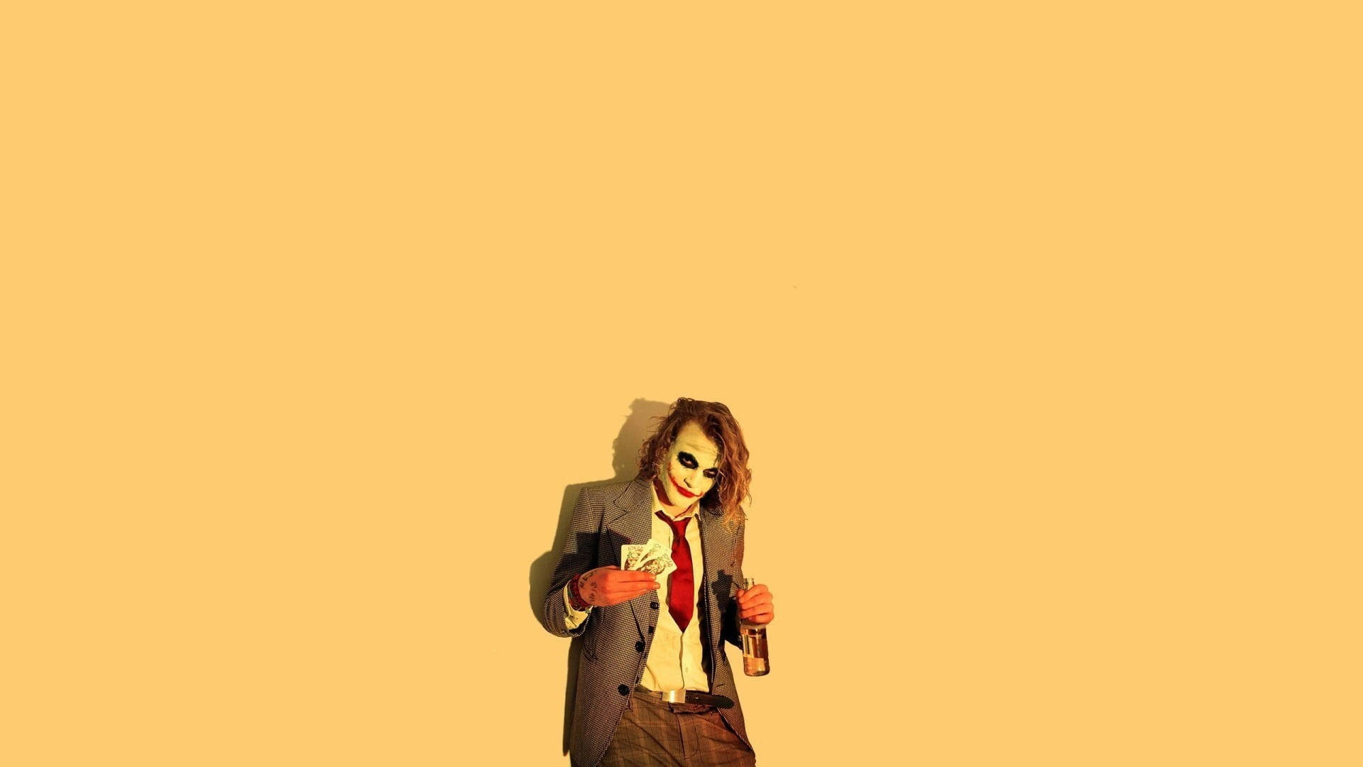 Heath Ledger Joker, red tie, white face paint, Full HD Desktop Wallpaper