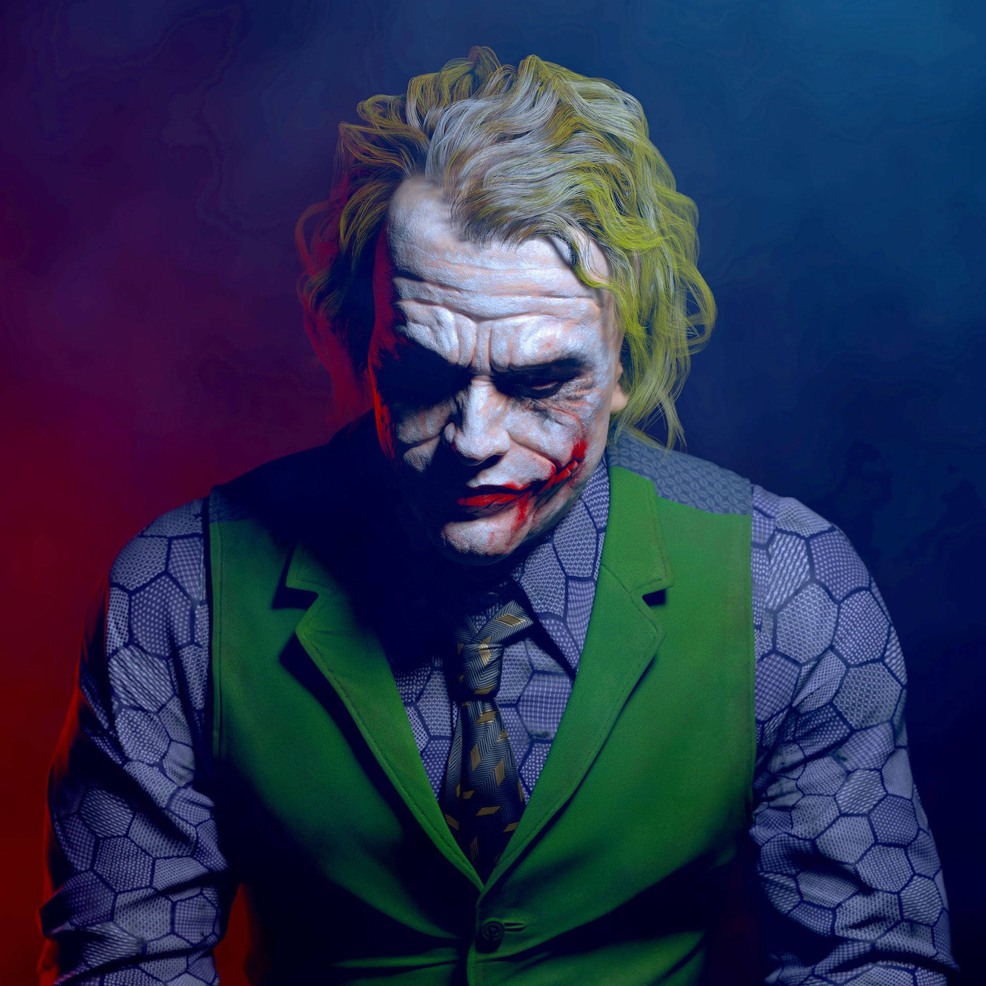 Heath Ledger Joker, white face paint, red lips, Full HD Desktop Wallpaper