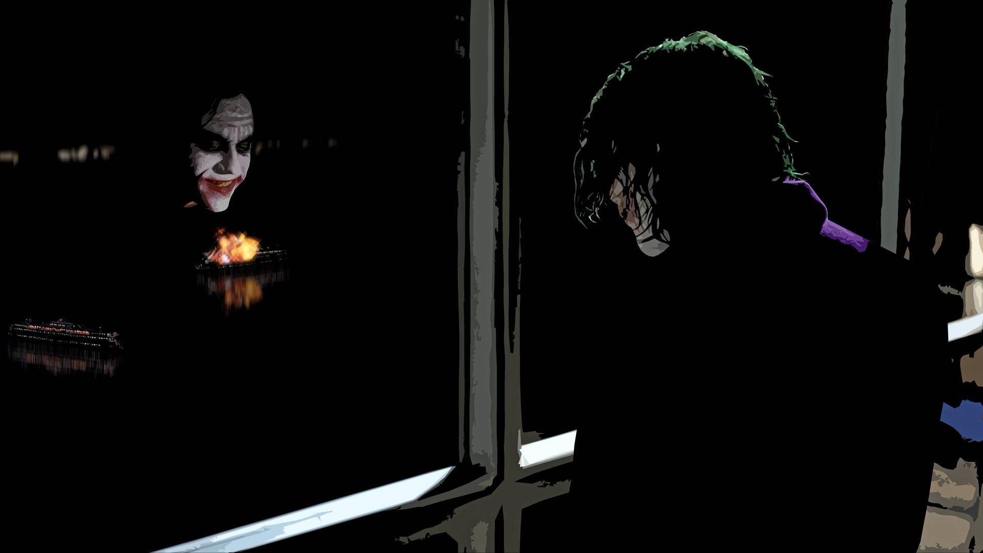 Heath Ledger Joker, green hair, red lips, Full HD Desktop Wallpaper