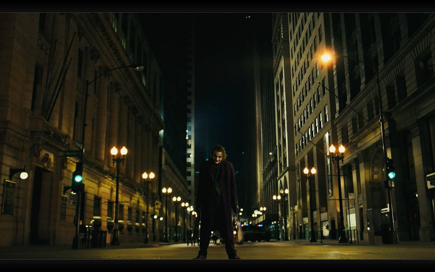 Heath Ledger Joker, purple coat, streetlights, HD Desktop Wallpaper