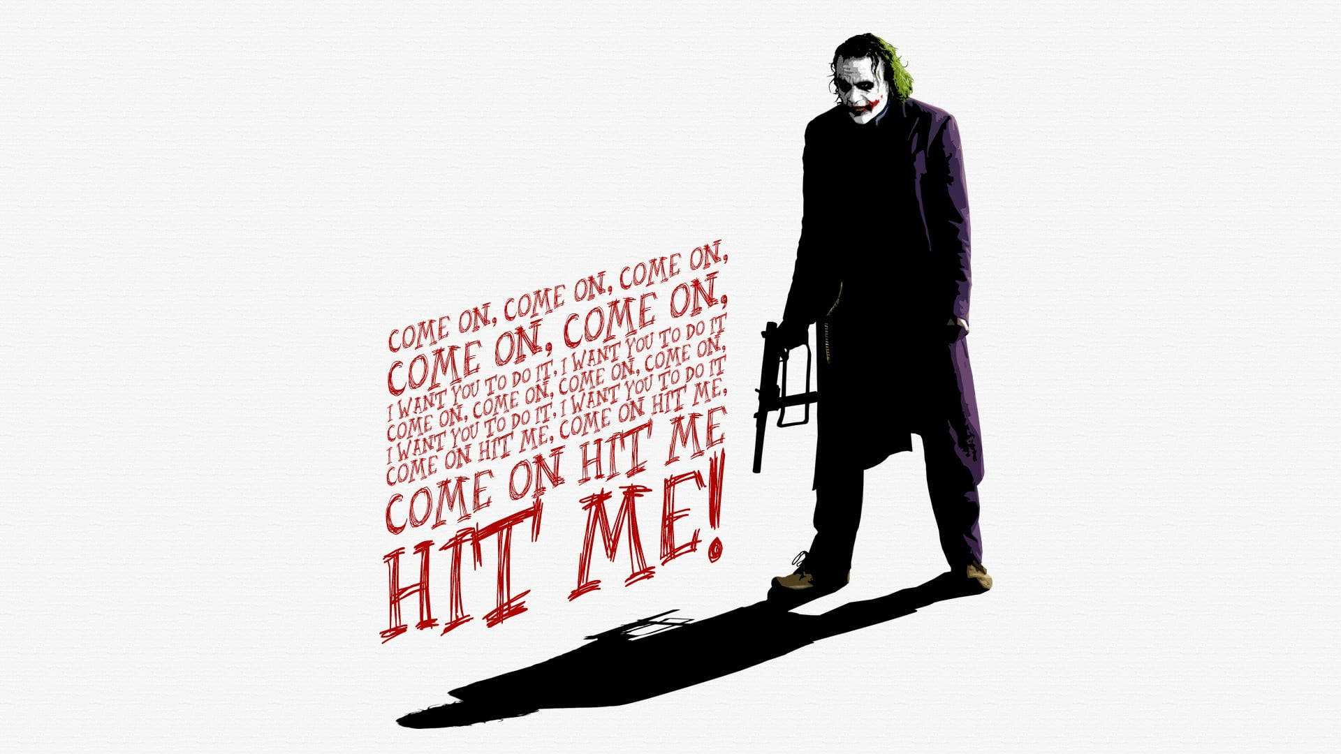 Heath Ledger Joker, purple coat, gun, Full HD Desktop Wallpaper