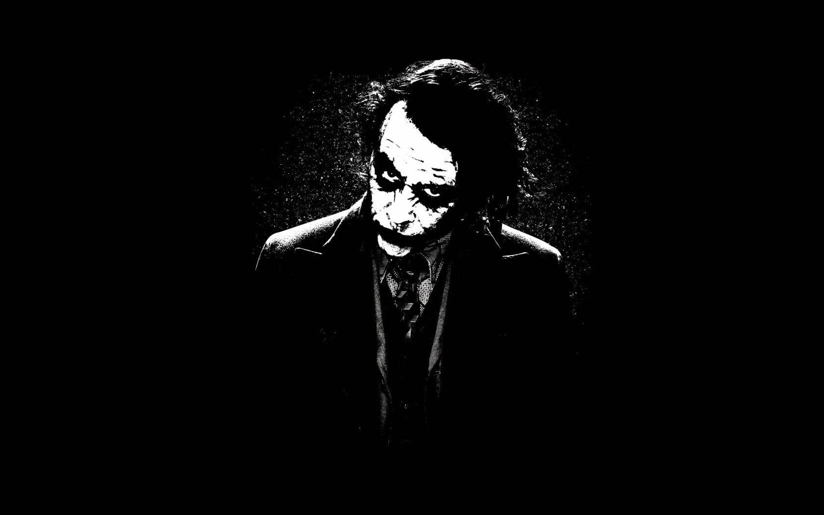 Heath Ledger Joker, black and white, smeared makeup, HD Desktop Wallpaper