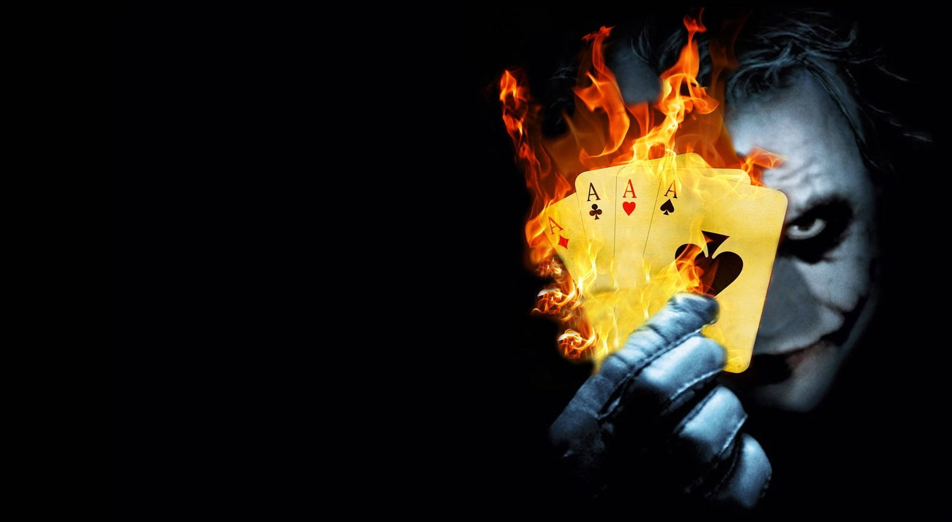 Heath Ledger Joker, flaming ace playing cards, painted face, Full HD Desktop Wallpaper