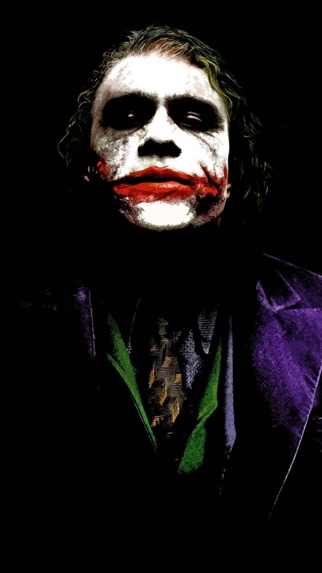 Heath Ledger Joker, white face paint, red lips, Full HD Phone Wallpaper