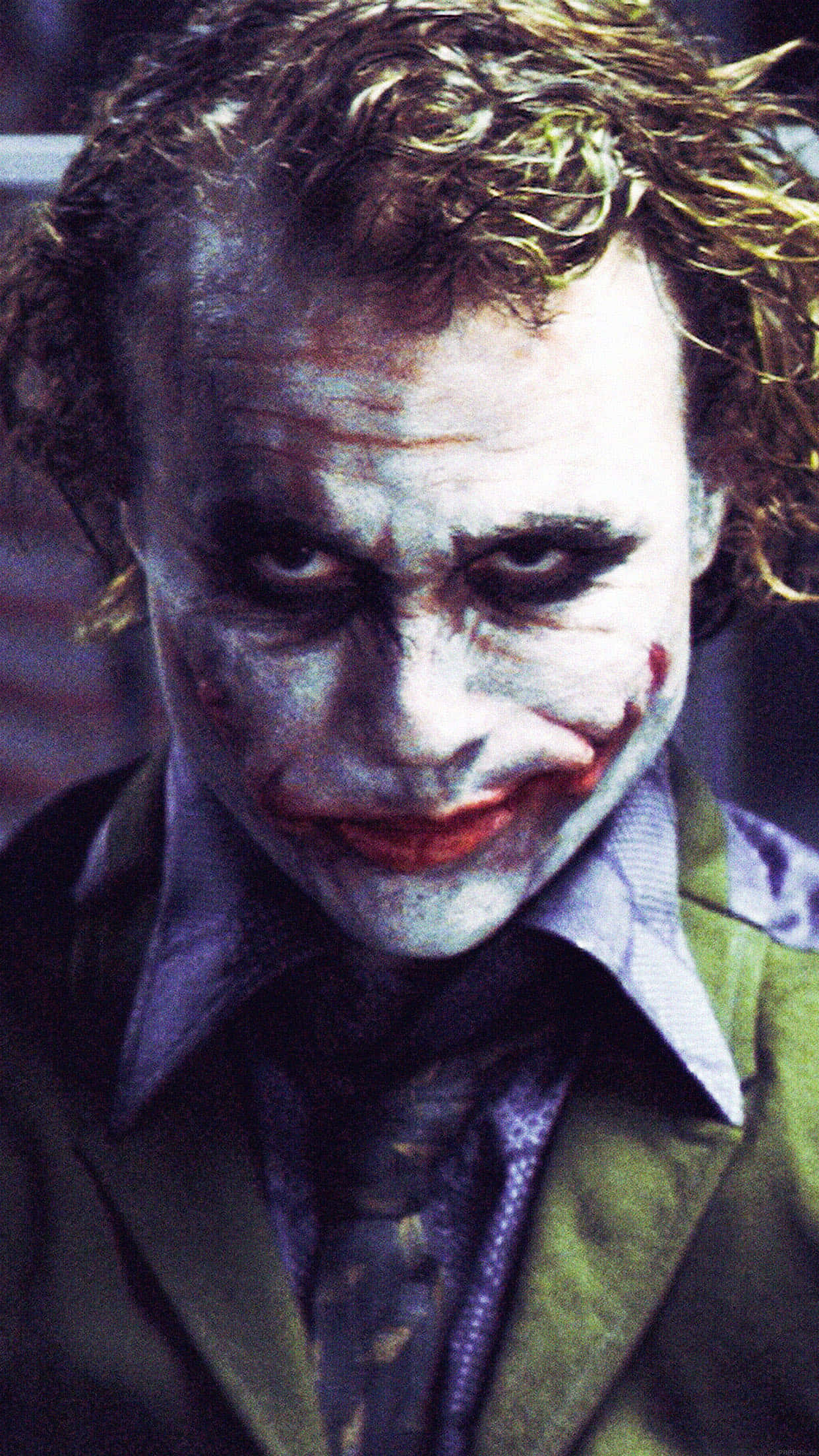 Heath Ledger Joker, white face paint, dark eye makeup, Full HD Phone Wallpaper