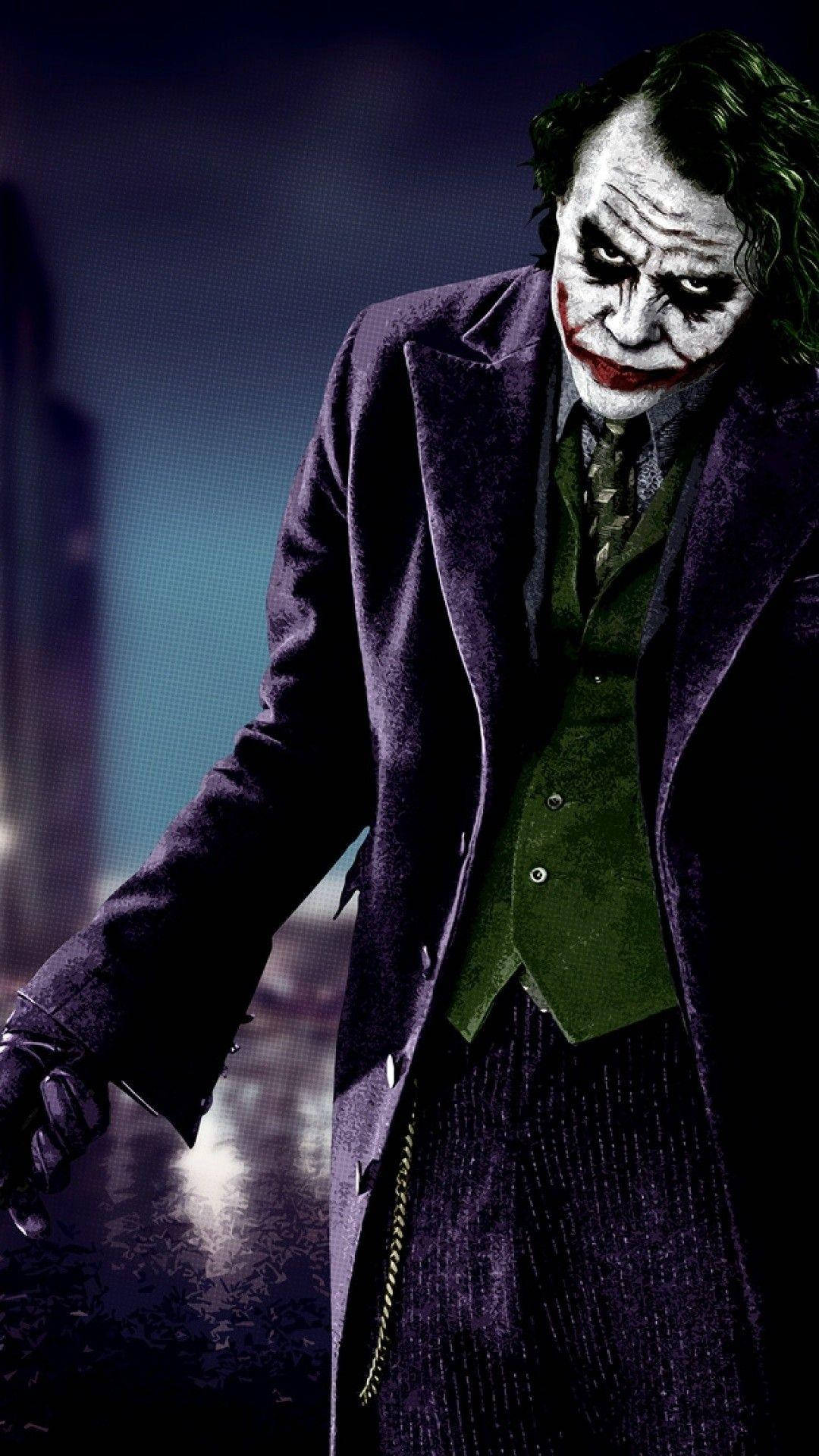 Heath Ledger Joker, purple coat, green vest, Full HD Phone Wallpaper