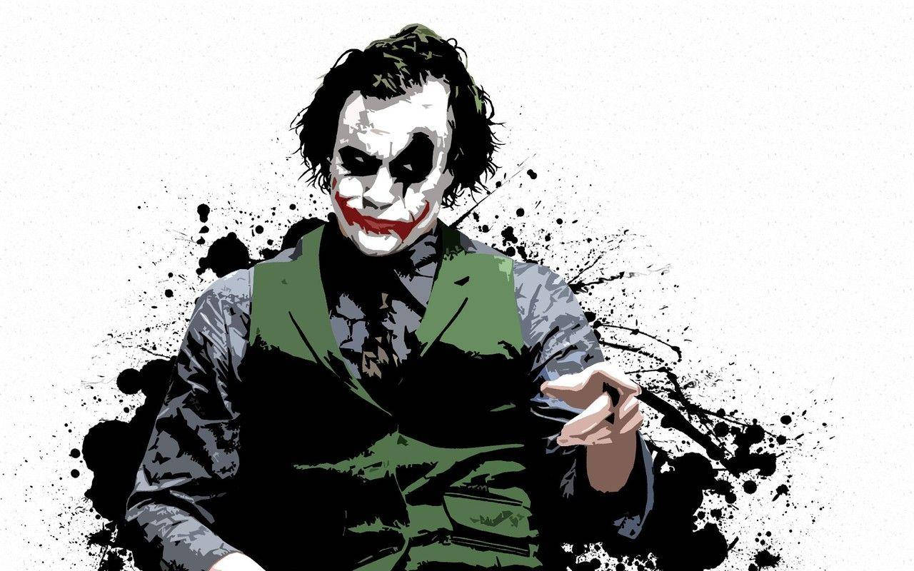Heath Ledger Joker, smeared black paint splatters, stark white background, HD Desktop Wallpaper
