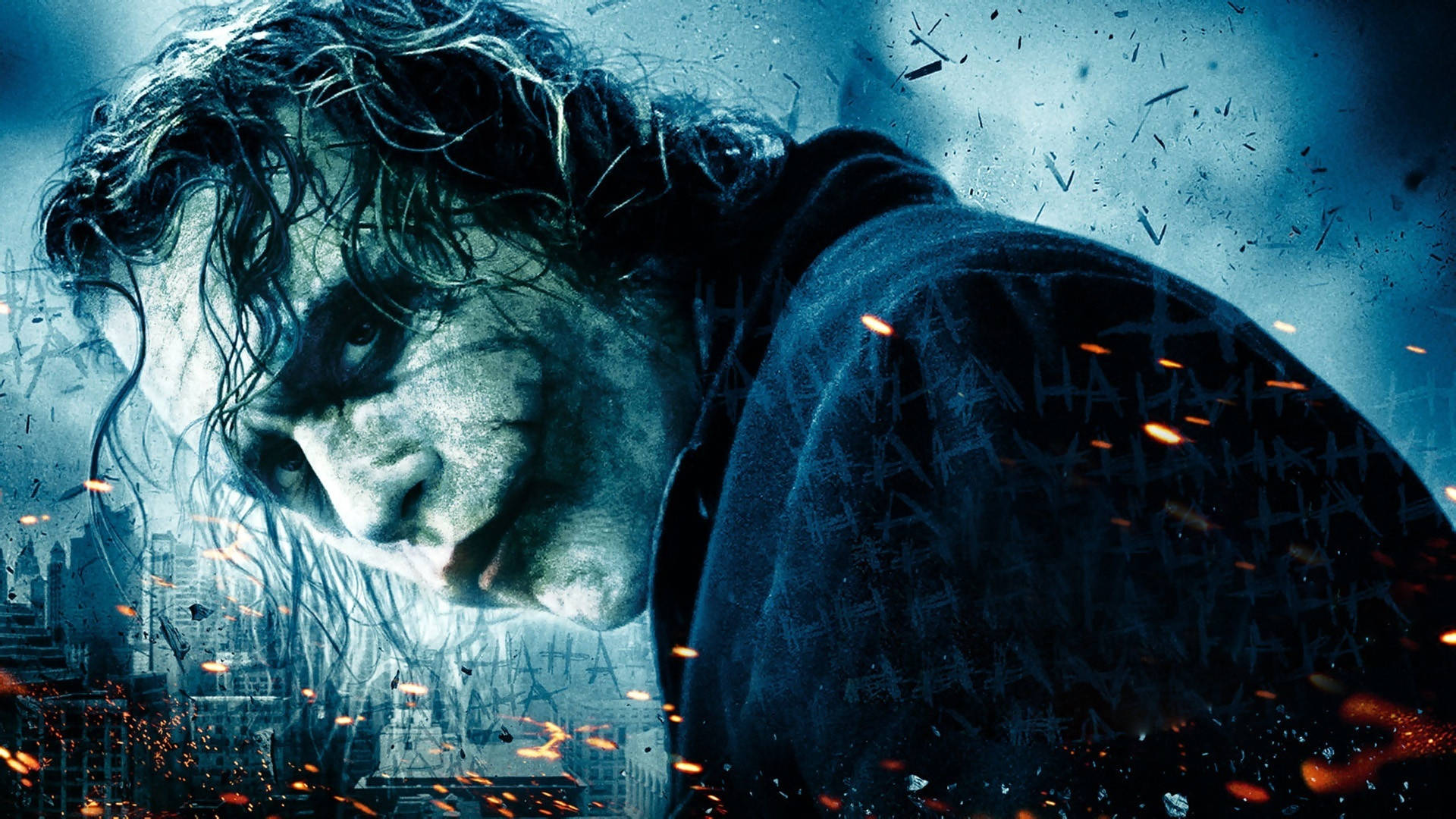 Heath Ledger Joker, smeared white face paint, dark eyes, Full HD Desktop Wallpaper