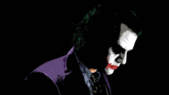 Heath Ledger Joker, white face, red lips, SD Desktop Wallpaper