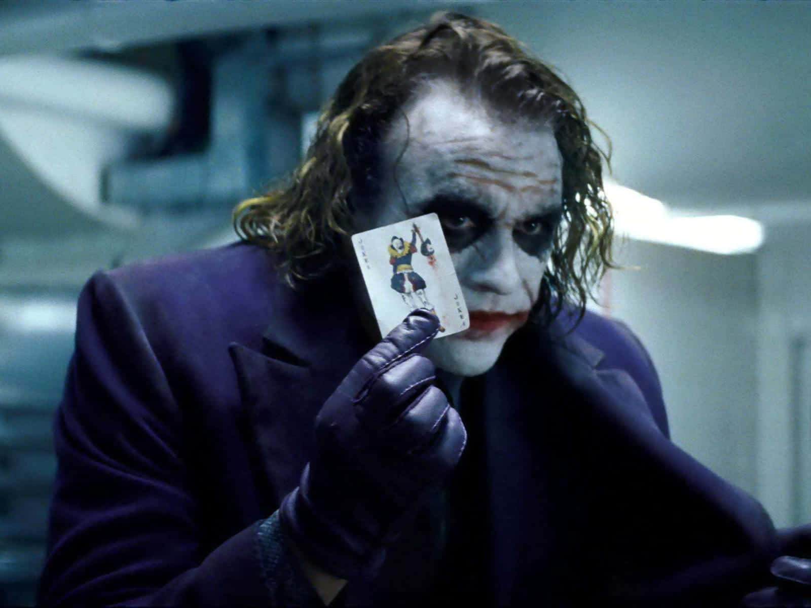 Heath Ledger Joker, purple suit, playing card, HD Desktop Wallpaper