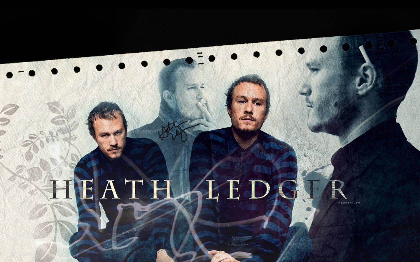 Heath Ledger, floral patterns, textured paper, HD Desktop Wallpaper