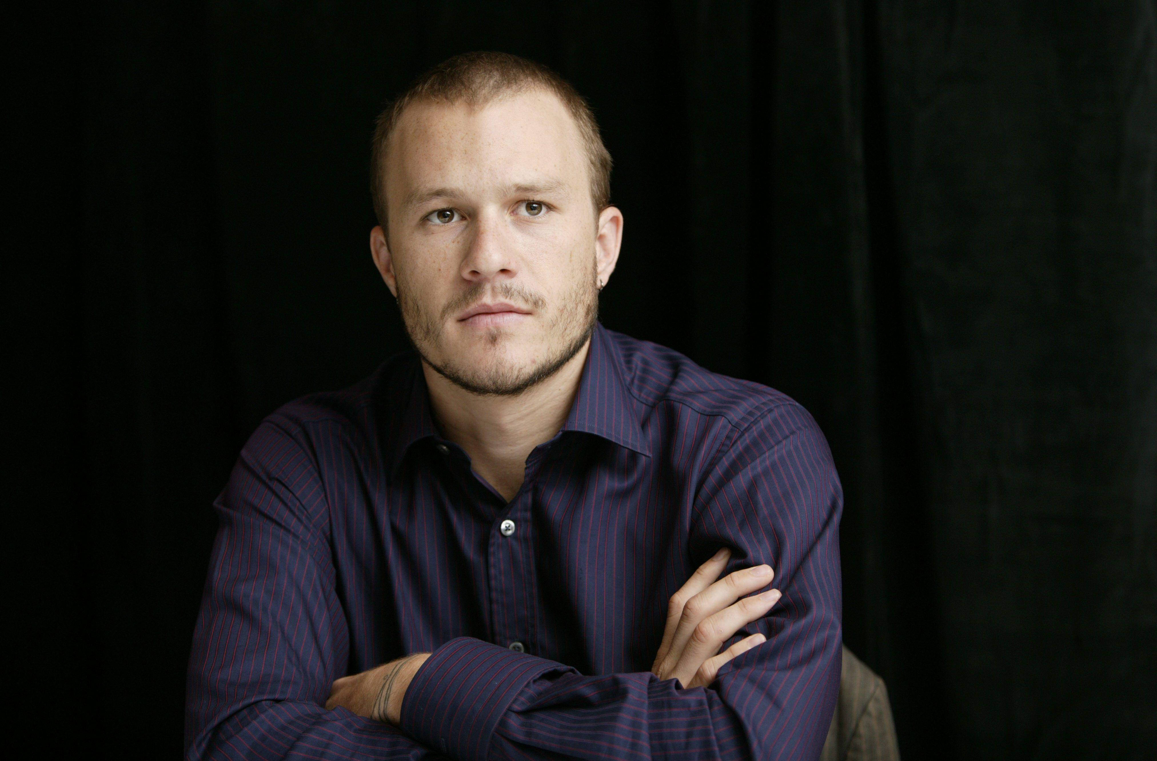Heath Ledger, striped shirt, dark backdrop, 4K Desktop Wallpaper