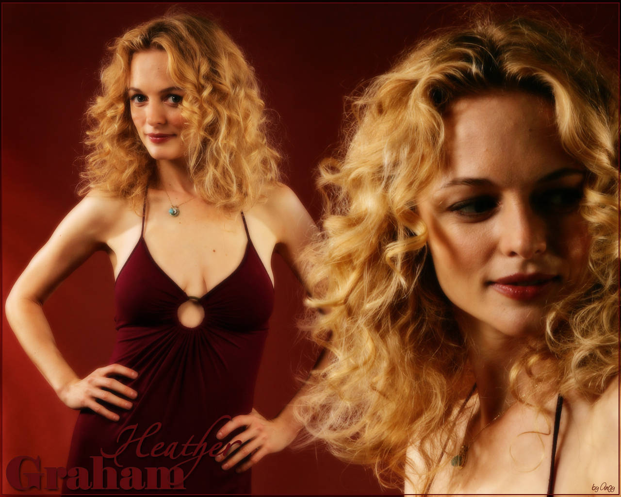 Heather Graham, red dress, golden curls, HD Desktop Wallpaper