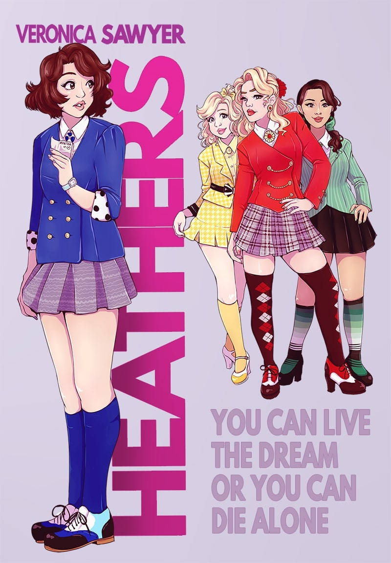 Heathers, school uniforms, bold pink text, SD Phone Wallpaper