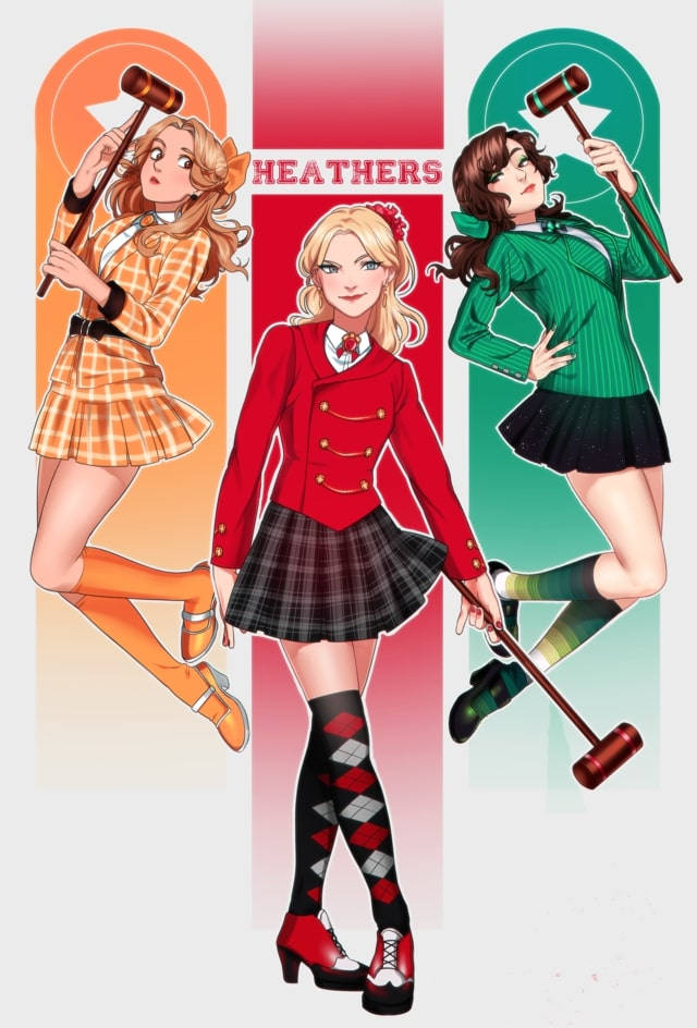 Heathers, anime girls, school uniforms, SD Phone Wallpaper