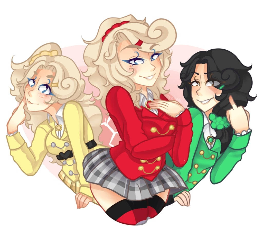 Heathers, anime girls, colorful school uniforms, SD Desktop Wallpaper