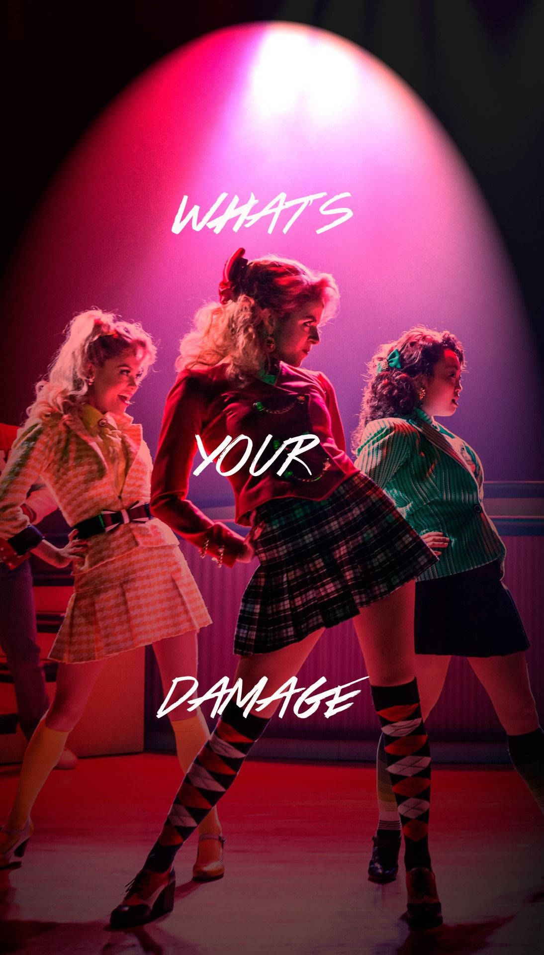 Heathers, retro school uniforms, glowing pink spotlight, Full HD Phone Wallpaper