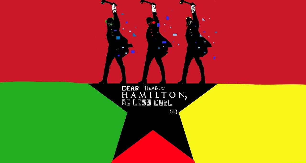 Heathers, star-shaped text block, red green and yellow background, HD Desktop Wallpaper