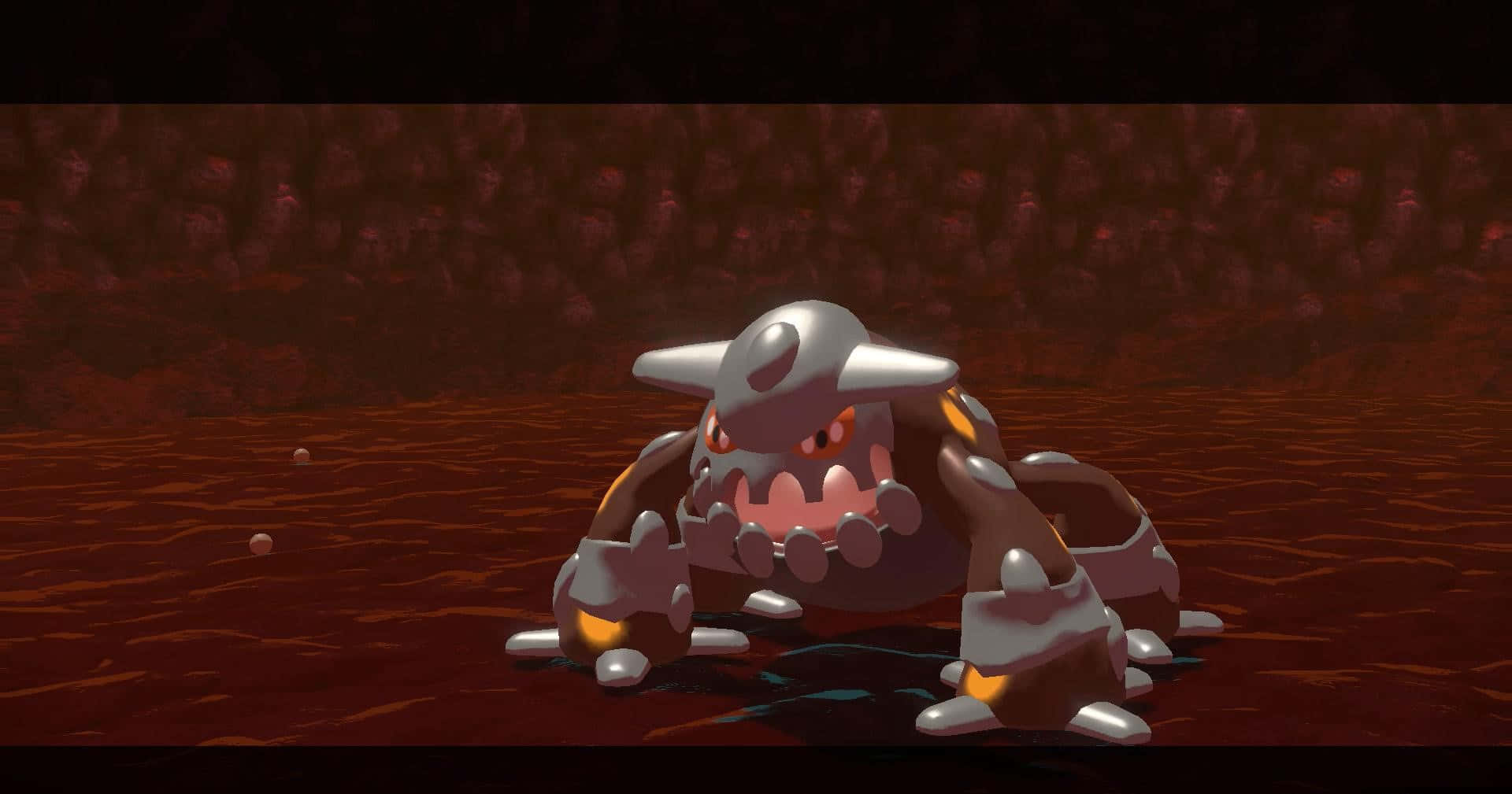 Heatran, glowing red eyes, bubbling lava pit, Full HD Desktop Wallpaper