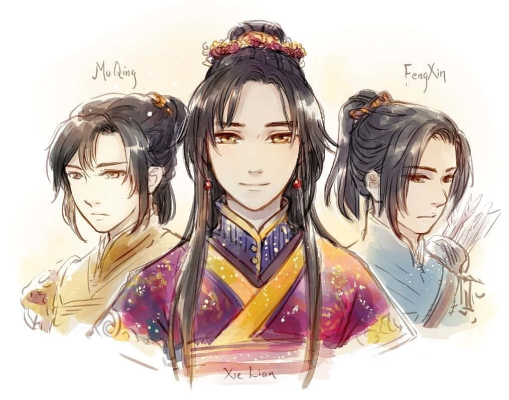 Heaven Officials Blessing, anime-style characters, traditional robes, SD Desktop Wallpaper