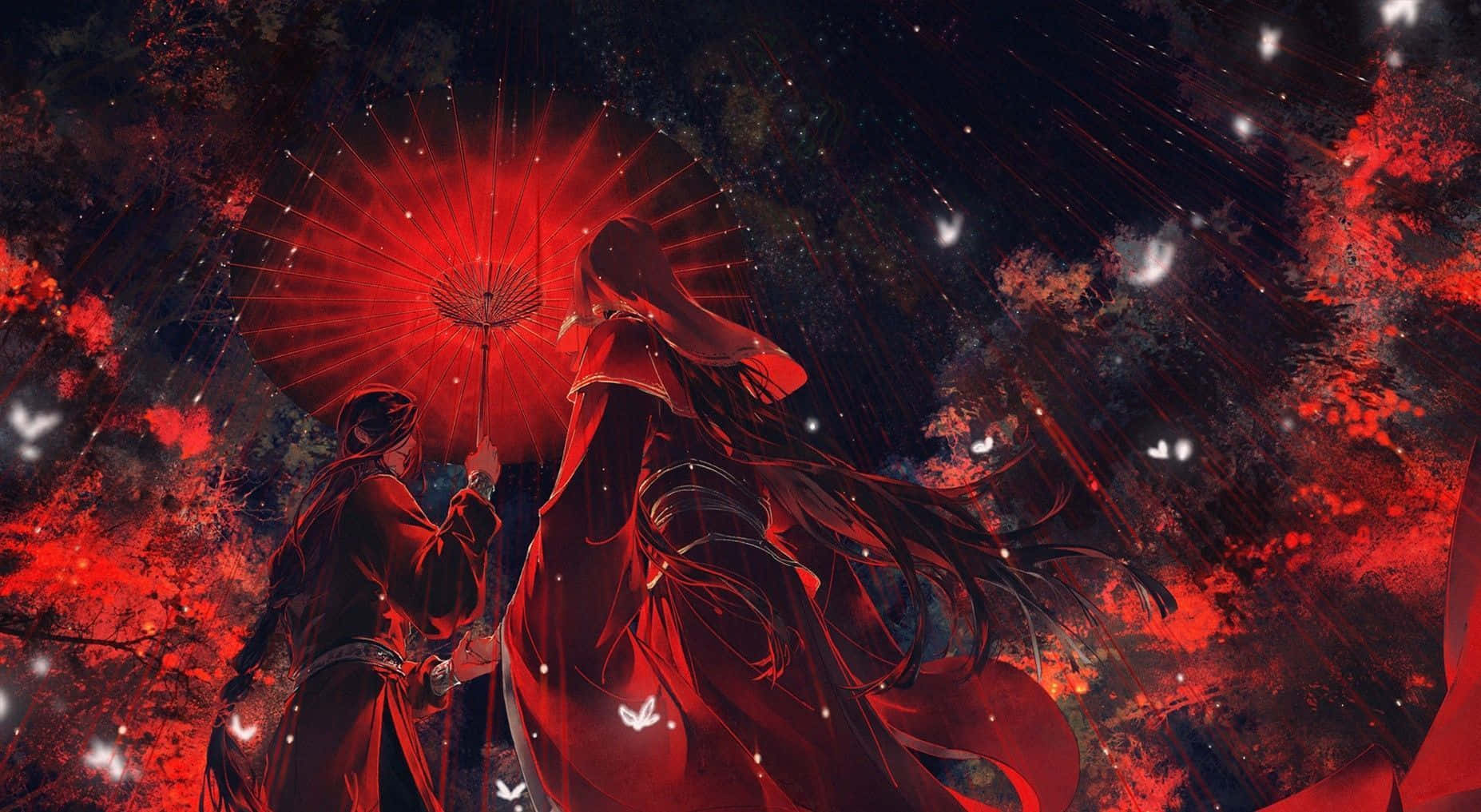 Heaven Officials Blessing, red parasol, starry night sky, HD Desktop Wallpaper