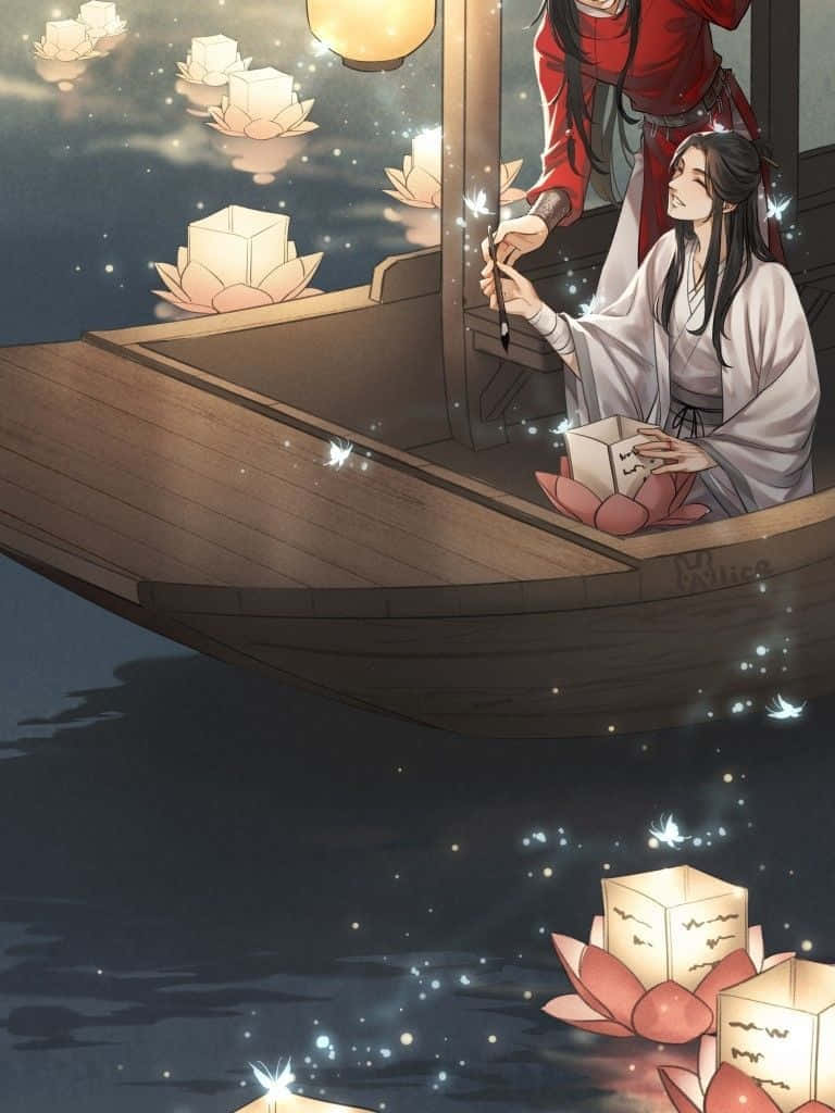 Heaven Officials Blessing, lotus lantern, wooden boat, SD Phone Wallpaper