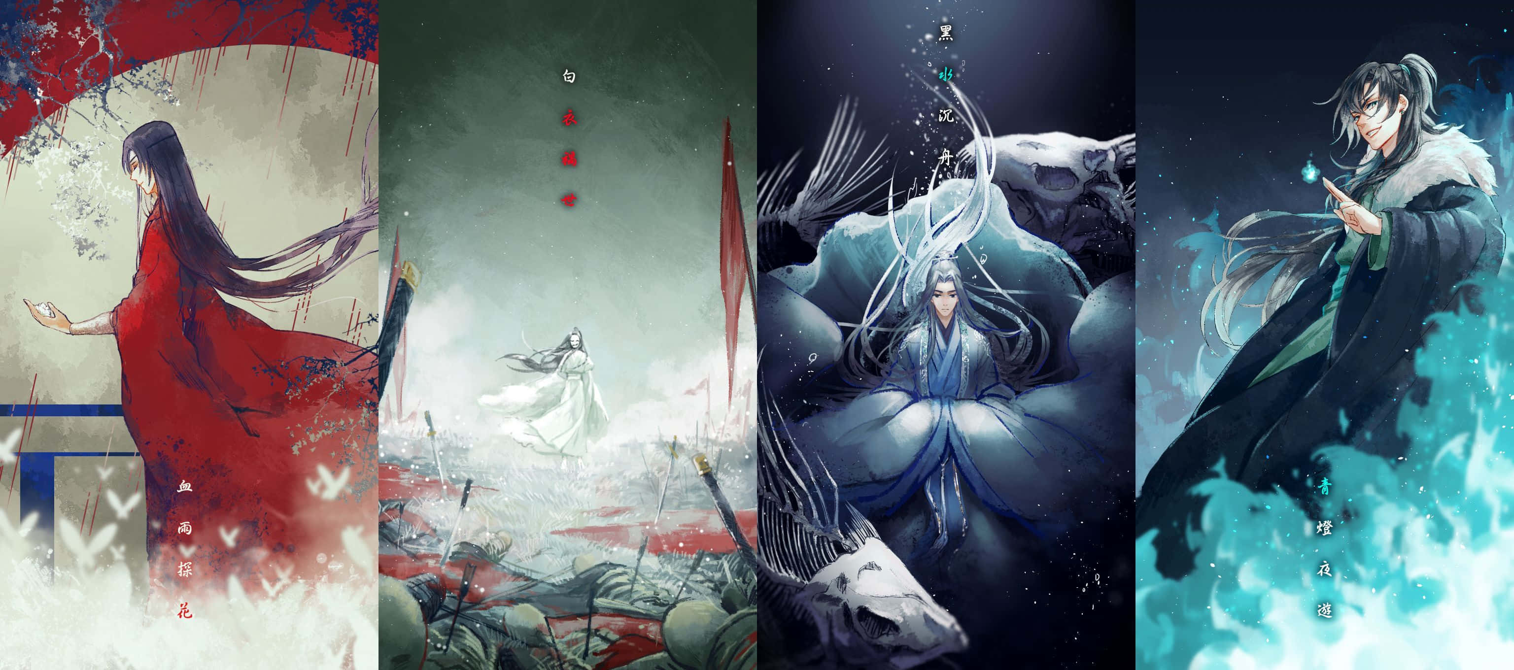 Heaven Officials Blessing, anime-style, vivid reds, 2K Desktop Wallpaper