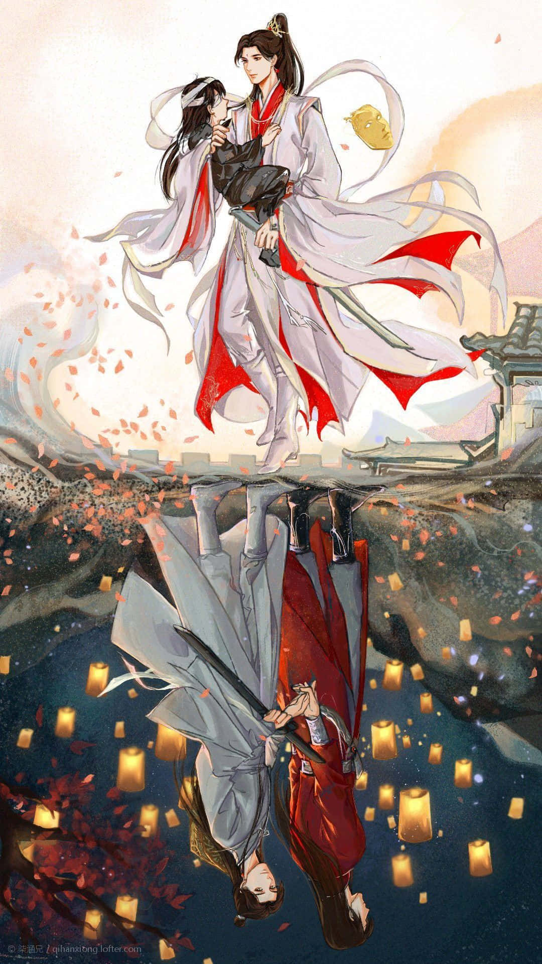 Heaven Officials Blessing, cherry blossoms, glowing lanterns, Full HD Phone Wallpaper